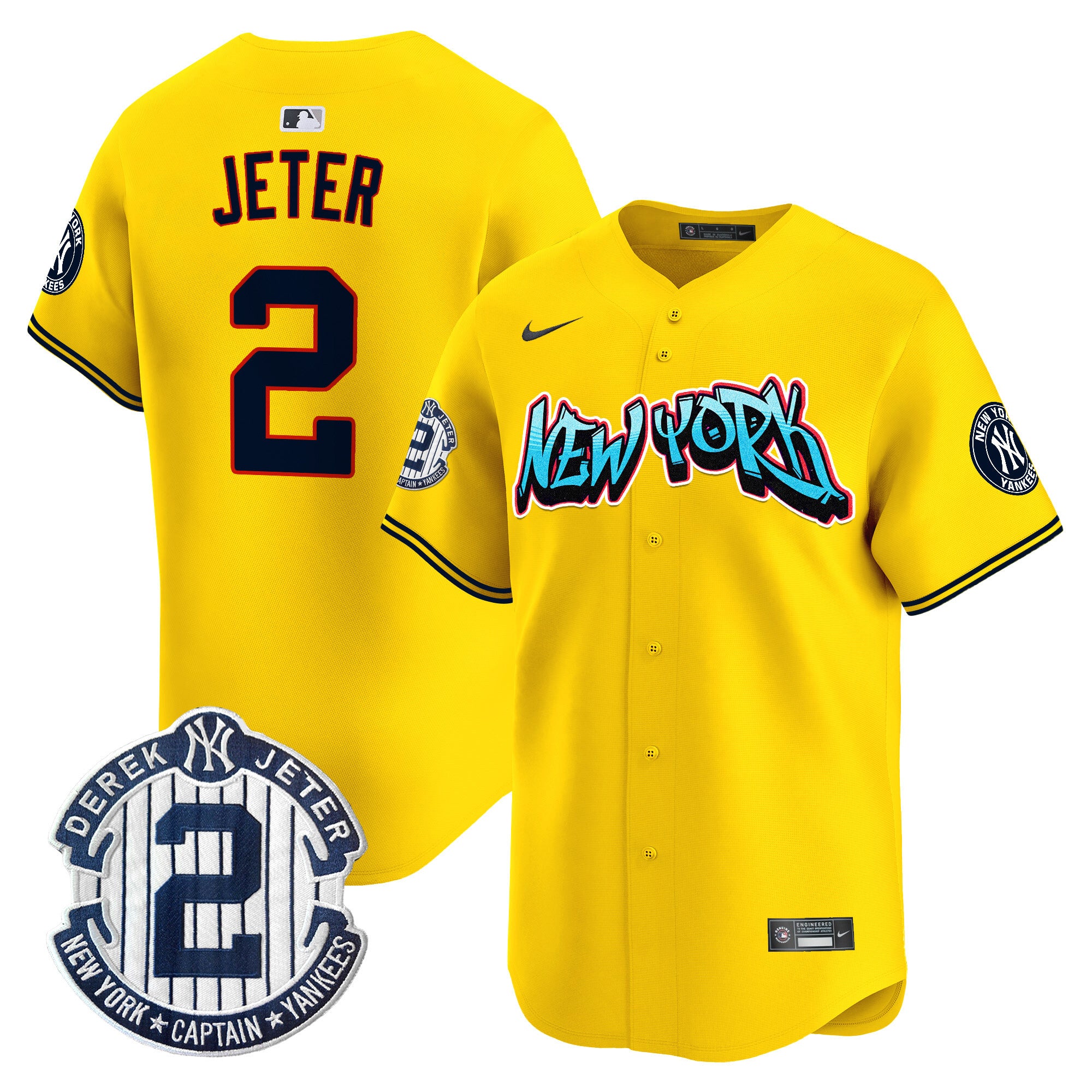Men's New York Yankees Graffiti Vapor Premier Limited Jersey - All Stitched - Gold, Derek Jeter