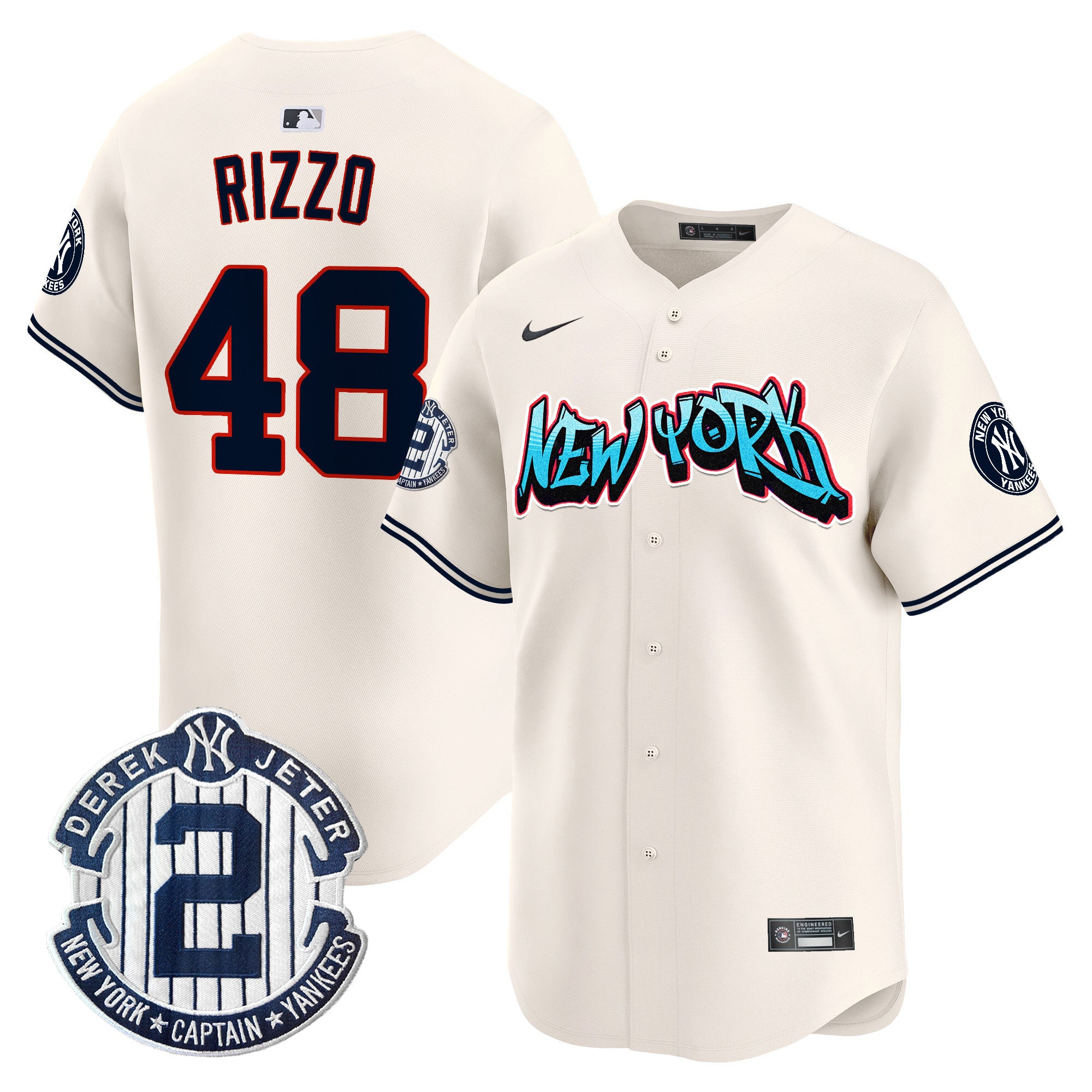 Men's New York Yankees Graffiti Vapor Premier Limited Jersey - All Stitched - Cream, Anthony Rizzo