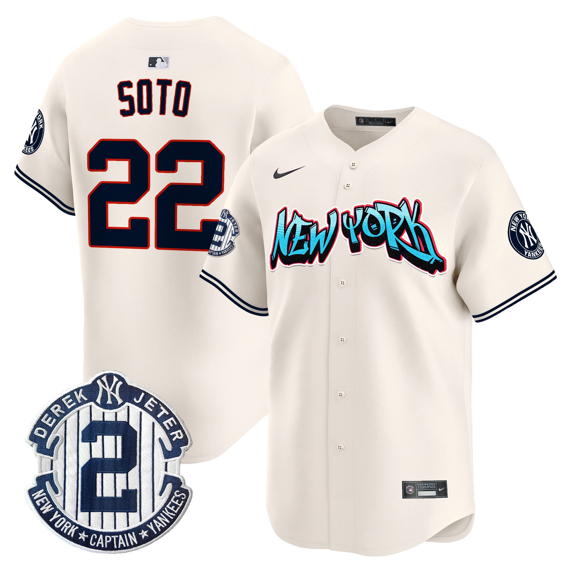 Men's New York Yankees Graffiti Vapor Premier Limited Jersey - All Stitched - Cream, Juan Soto