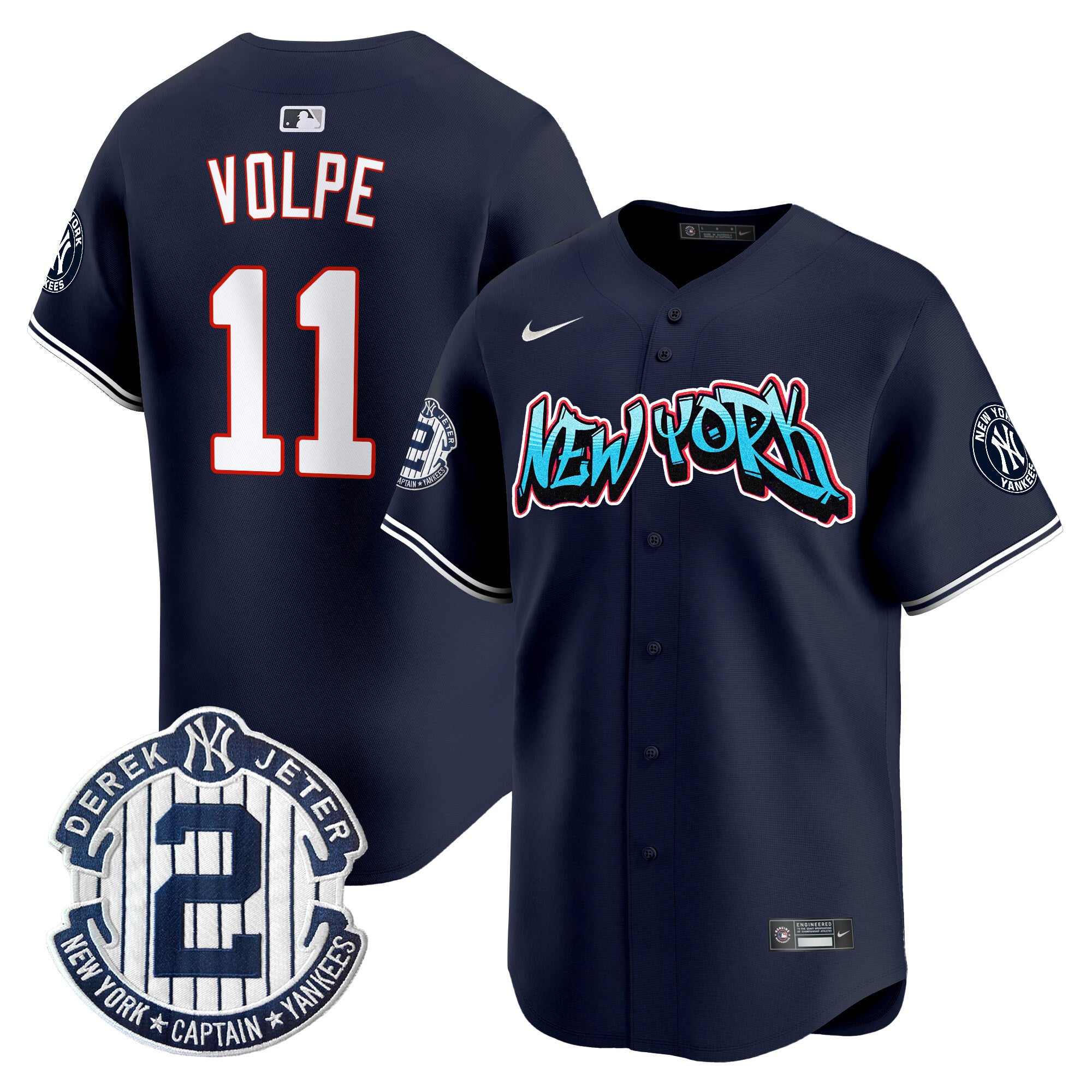 Men's New York Yankees Graffiti Vapor Premier Limited Jersey - All Stitched - Navy, Anthony Volpe