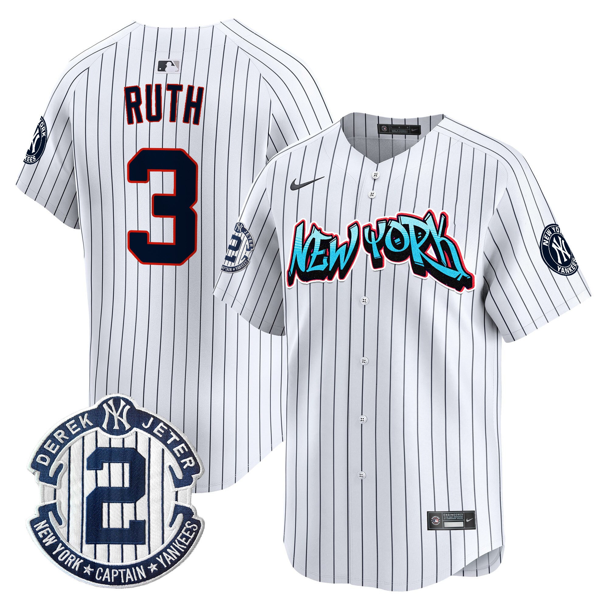 Men's New York Yankees Graffiti Vapor Premier Limited Jersey - All Stitched - Pinstripe, Babe Ruth