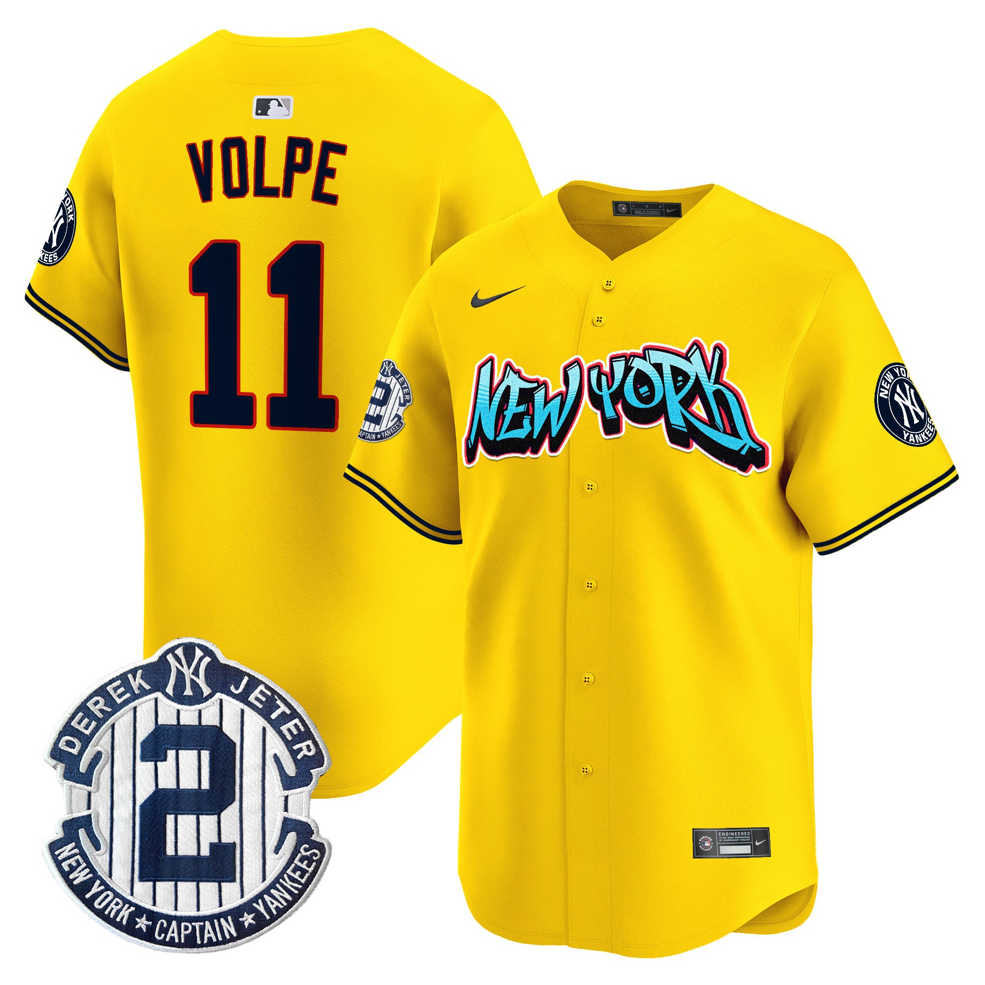 Men's New York Yankees Graffiti Vapor Premier Limited Jersey - All Stitched - Gold, Anthony Volpe