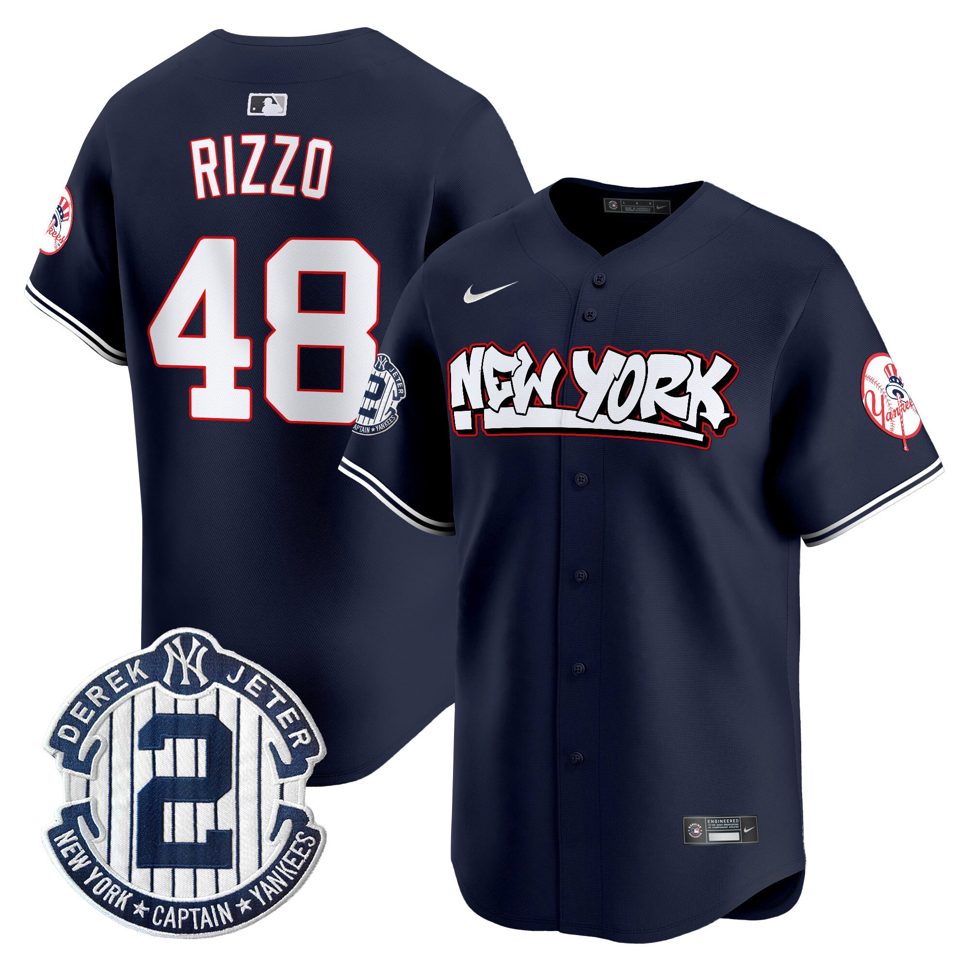 Men's New York Yankees Graffiti Vapor Premier Limited Jersey V2 - All Stitched - Navy, Anthony Rizzo