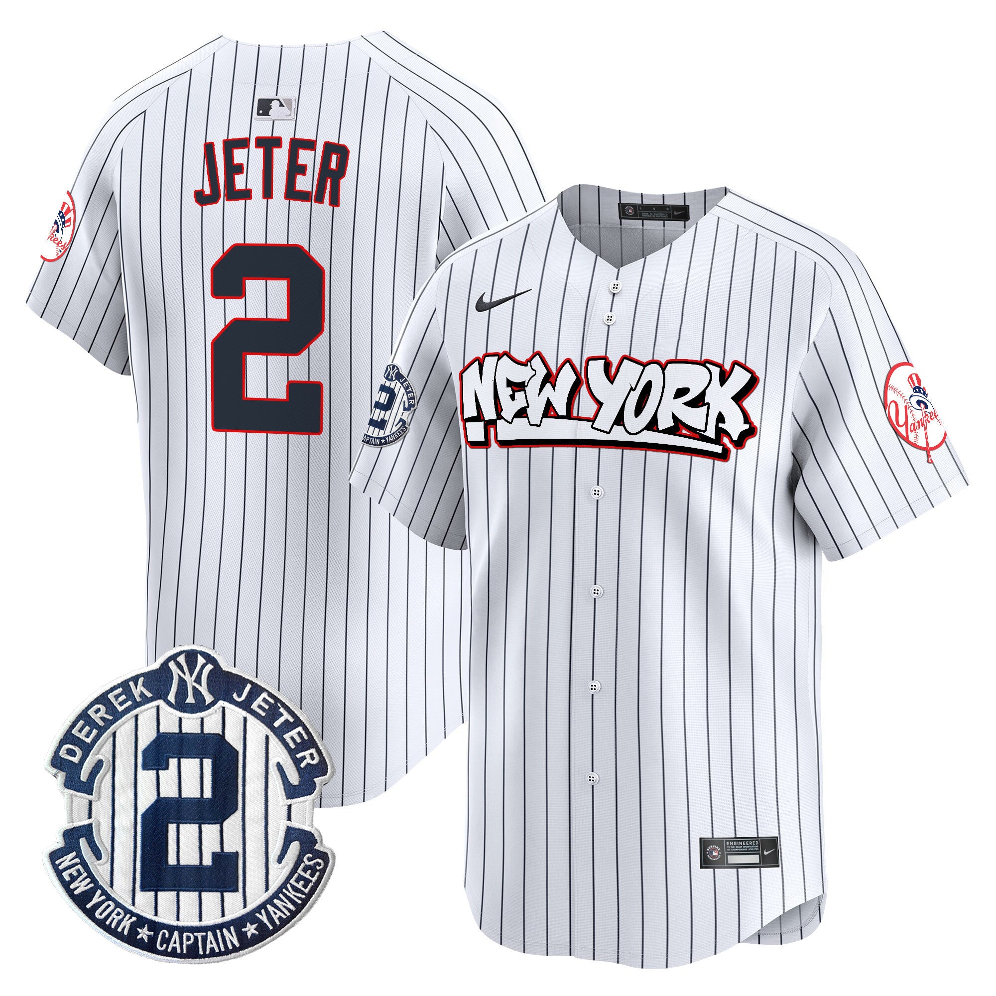 Men's New York Yankees Graffiti Vapor Premier Limited Jersey V2 - All Stitched - Pinstripe, Derek Jeter