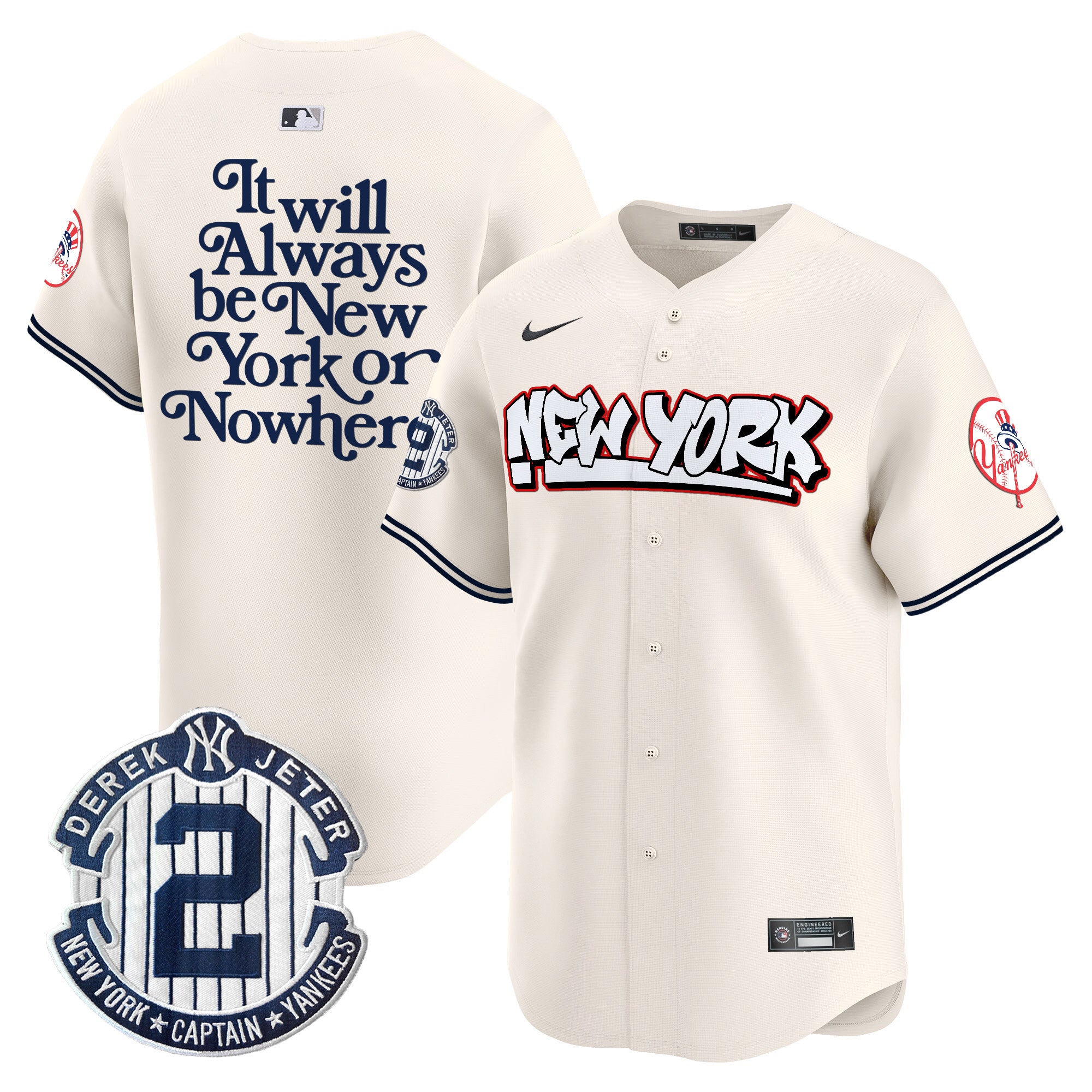 Men's New York Yankees Graffiti Vapor Premier Limited Jersey V2 - All Stitched - Cream, NYON