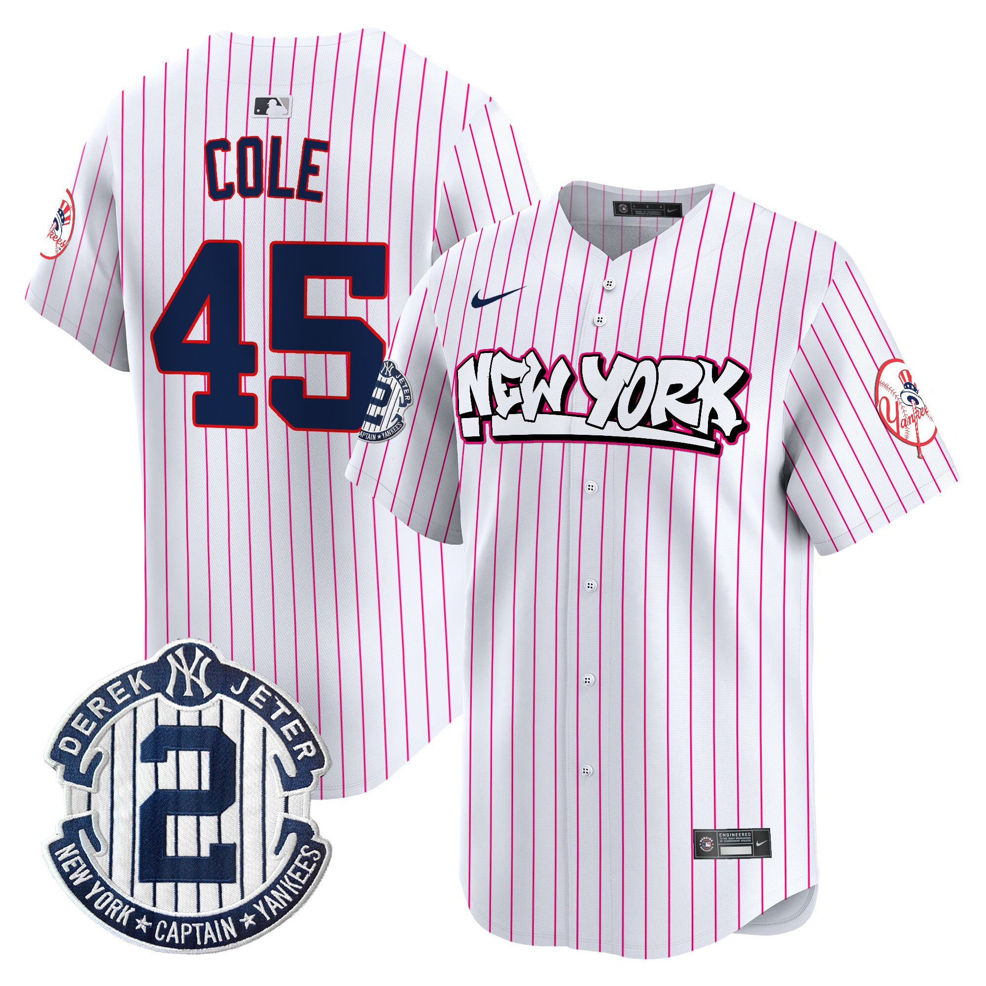 Men's New York Yankees Graffiti Vapor Premier Limited Jersey V2 - All Stitched - Pink Stripe, Gerrit Cole