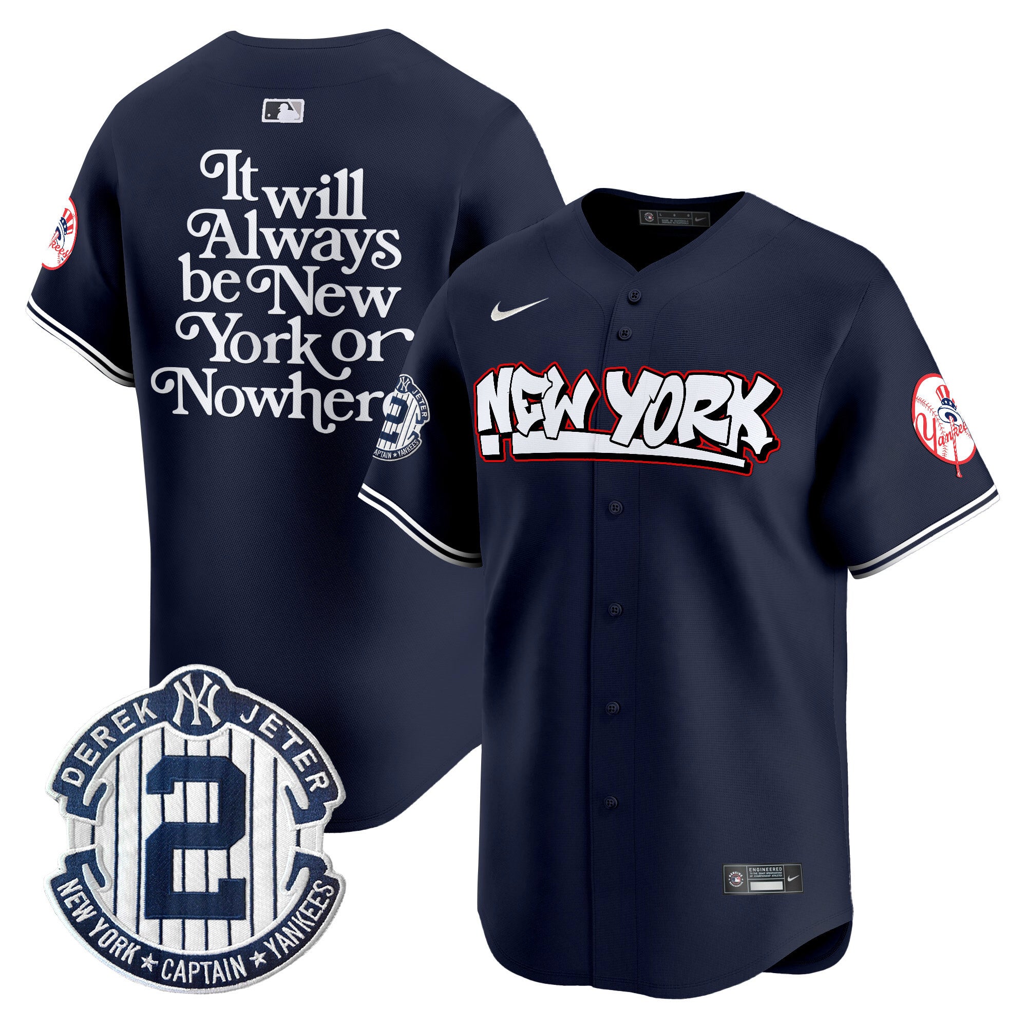 Men's New York Yankees Graffiti Vapor Premier Limited Jersey V2 - All Stitched - Navy, NYON