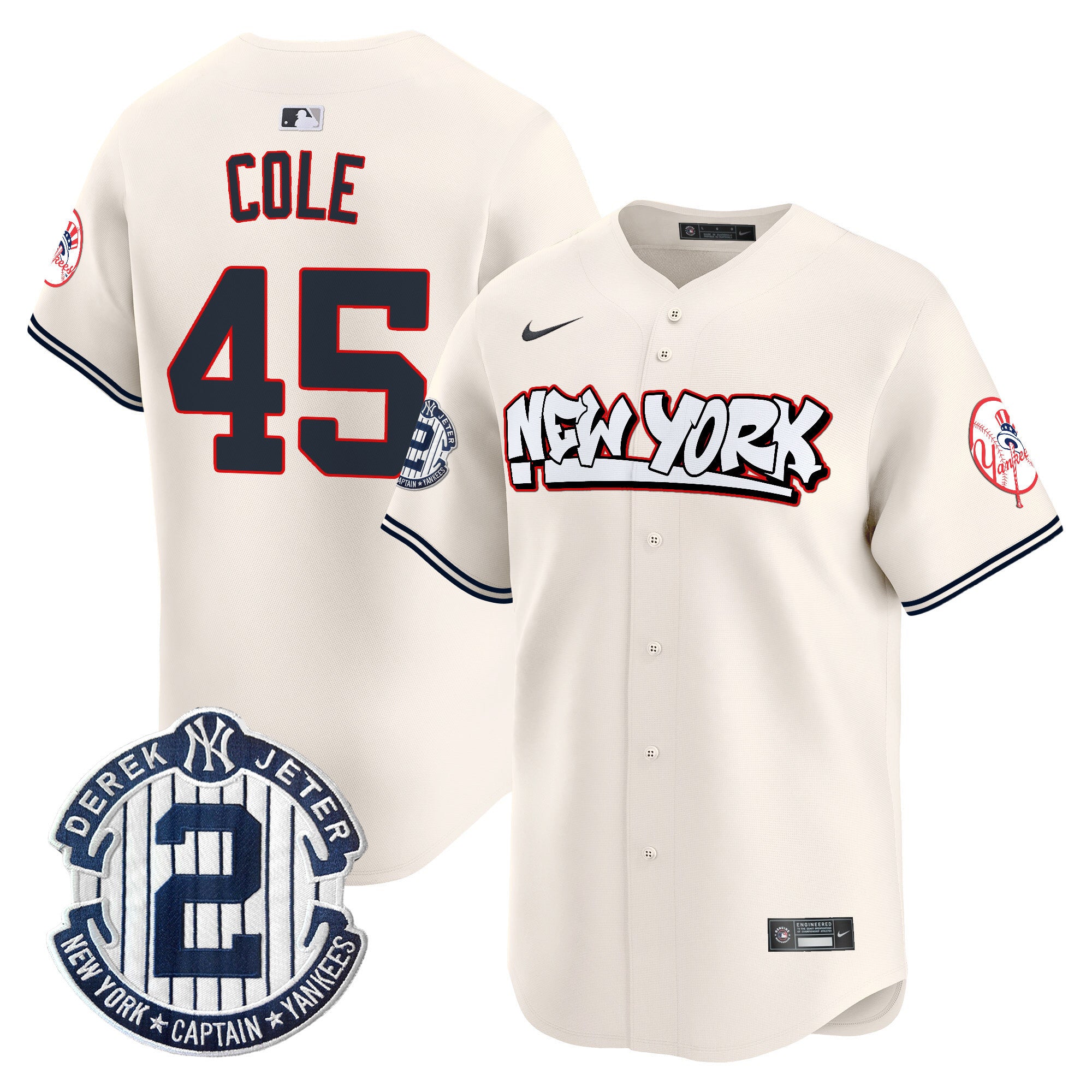Men's New York Yankees Graffiti Vapor Premier Limited Jersey V2 - All Stitched - Cream, Gerrit Cole