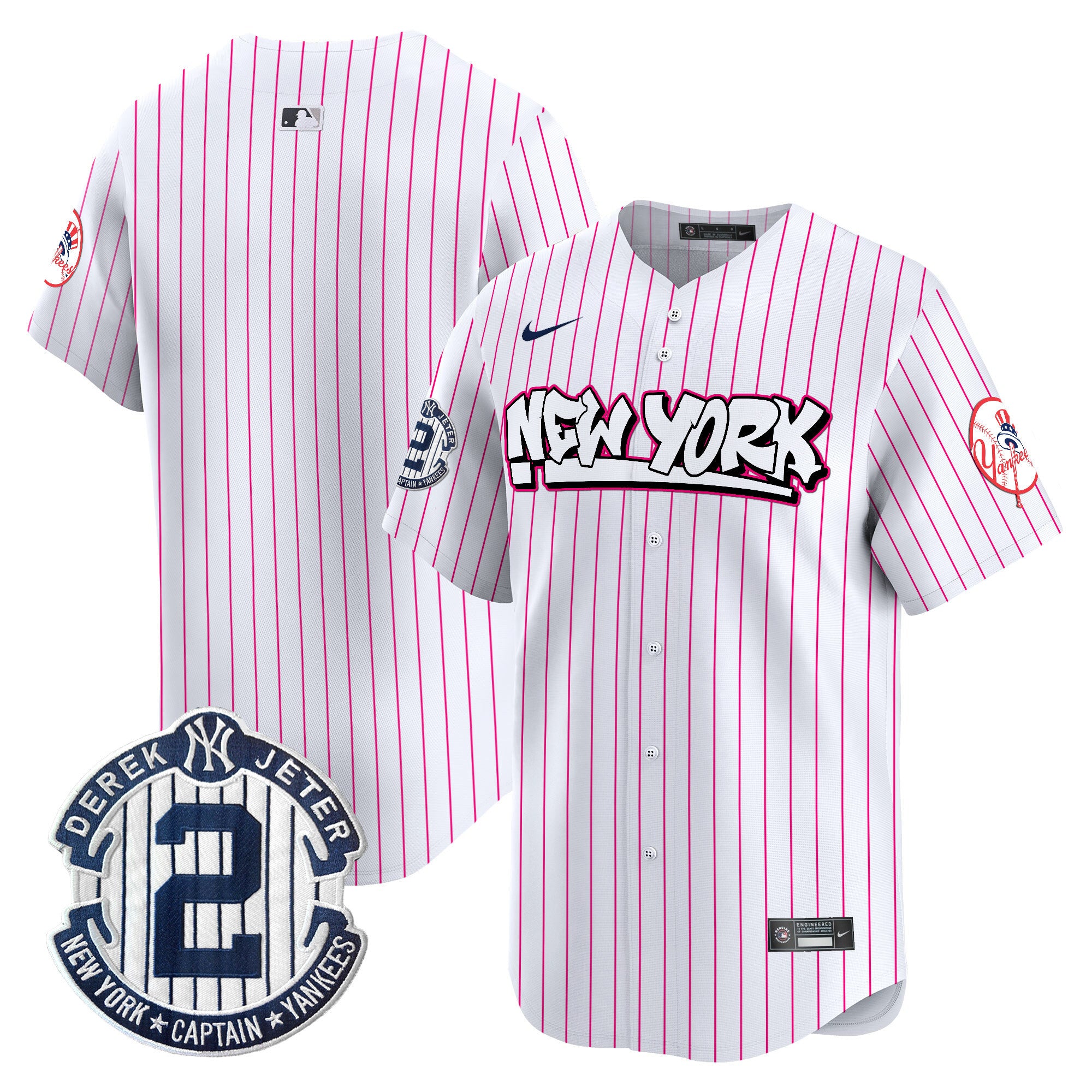 Men's New York Yankees Graffiti Vapor Premier Limited Jersey V2 - All Stitched - Pink Stripe, Team