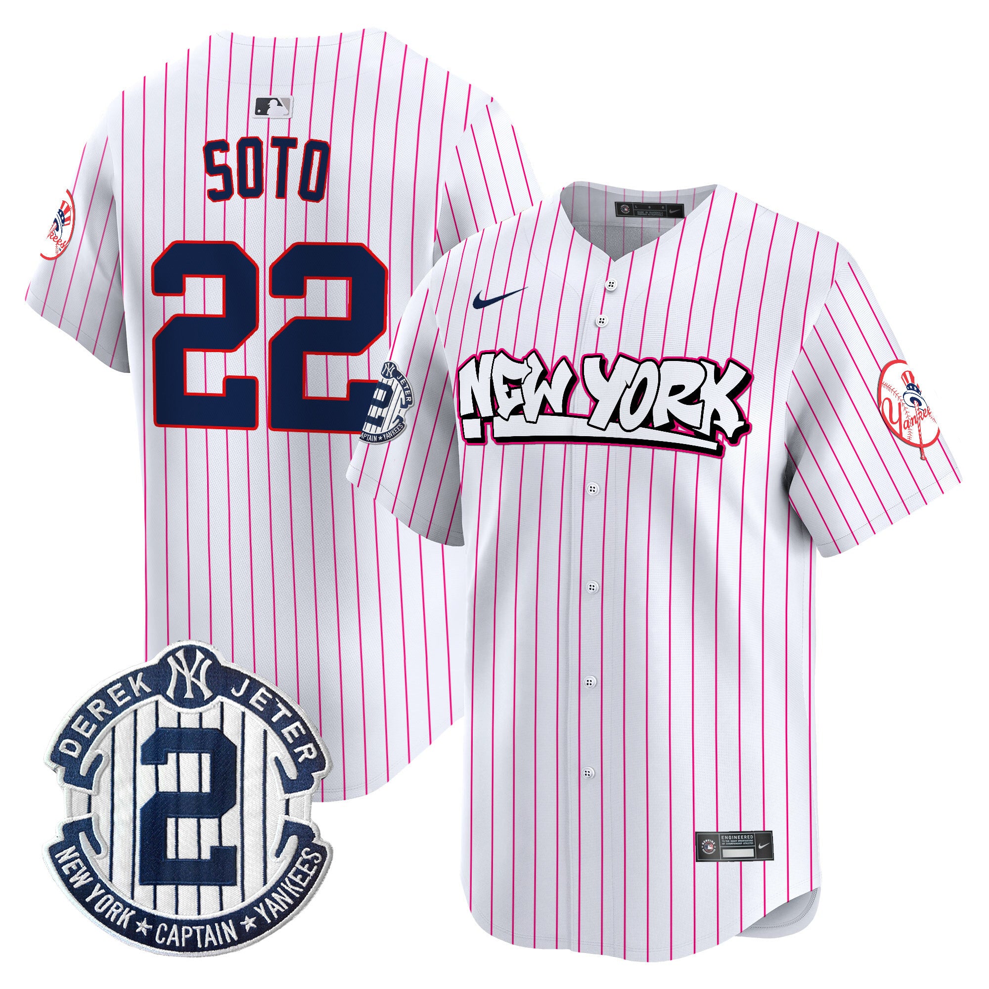Men's New York Yankees Graffiti Vapor Premier Limited Jersey V2 - All Stitched - Pink Stripe, Juan Soto