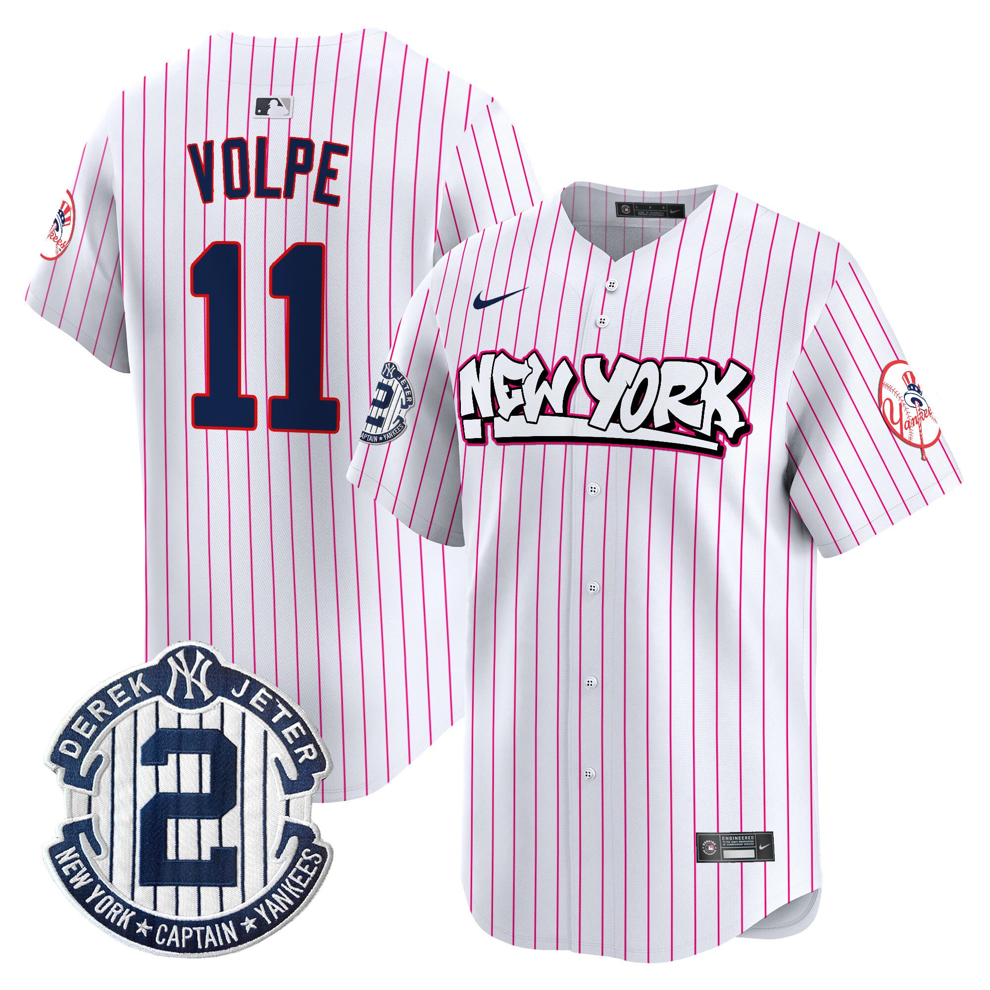 Men's New York Yankees Graffiti Vapor Premier Limited Jersey V2 - All Stitched - Pink Stripe, Anthony Volpe