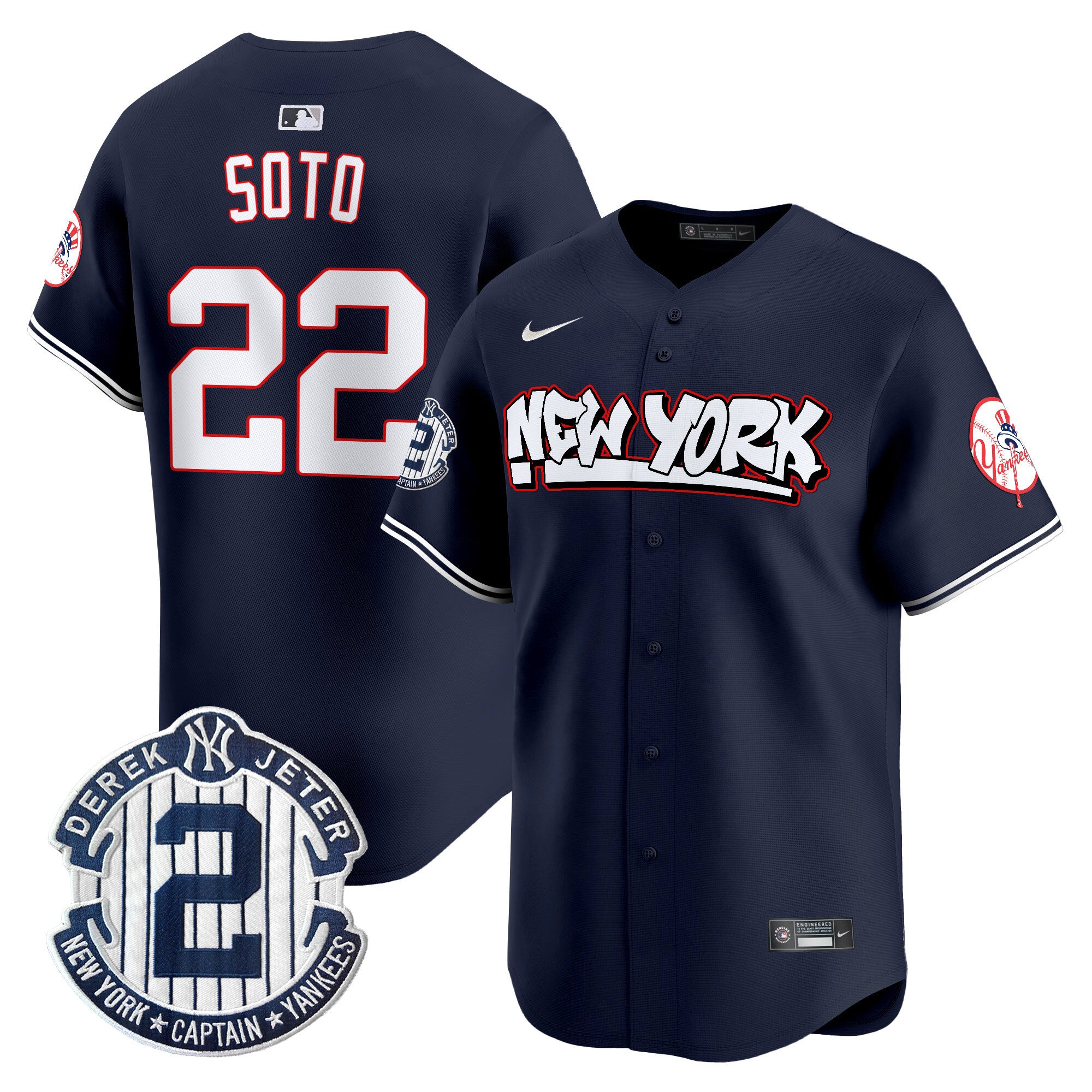 Men's New York Yankees Graffiti Vapor Premier Limited Jersey V2 - All Stitched - Navy, Juan Soto