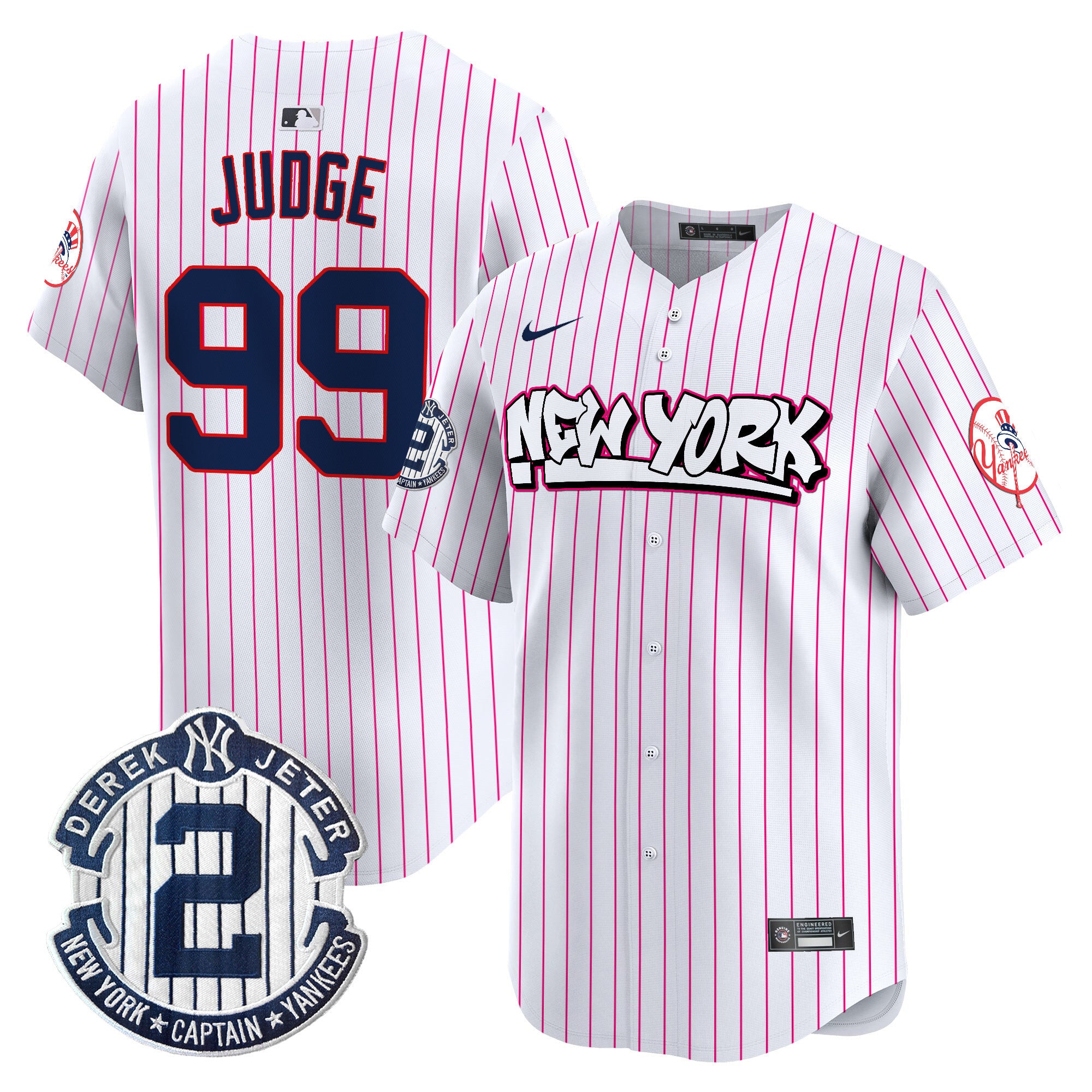 Men's New York Yankees Graffiti Vapor Premier Limited Jersey V2 - All Stitched - Pink Stripe, Aaron Judge