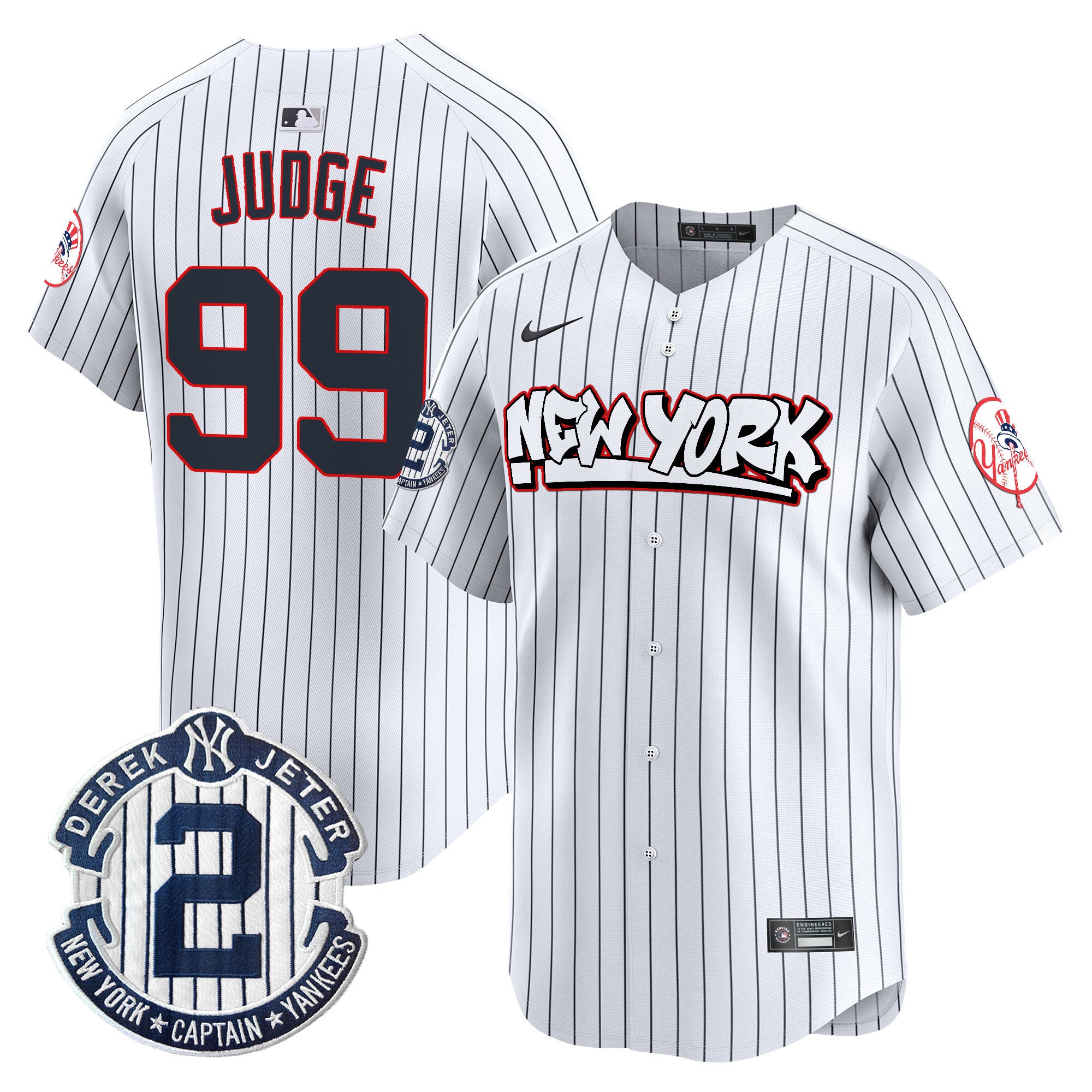 Men's New York Yankees Graffiti Vapor Premier Limited Jersey V2 - All Stitched - Pinstripe, Aaron Judge