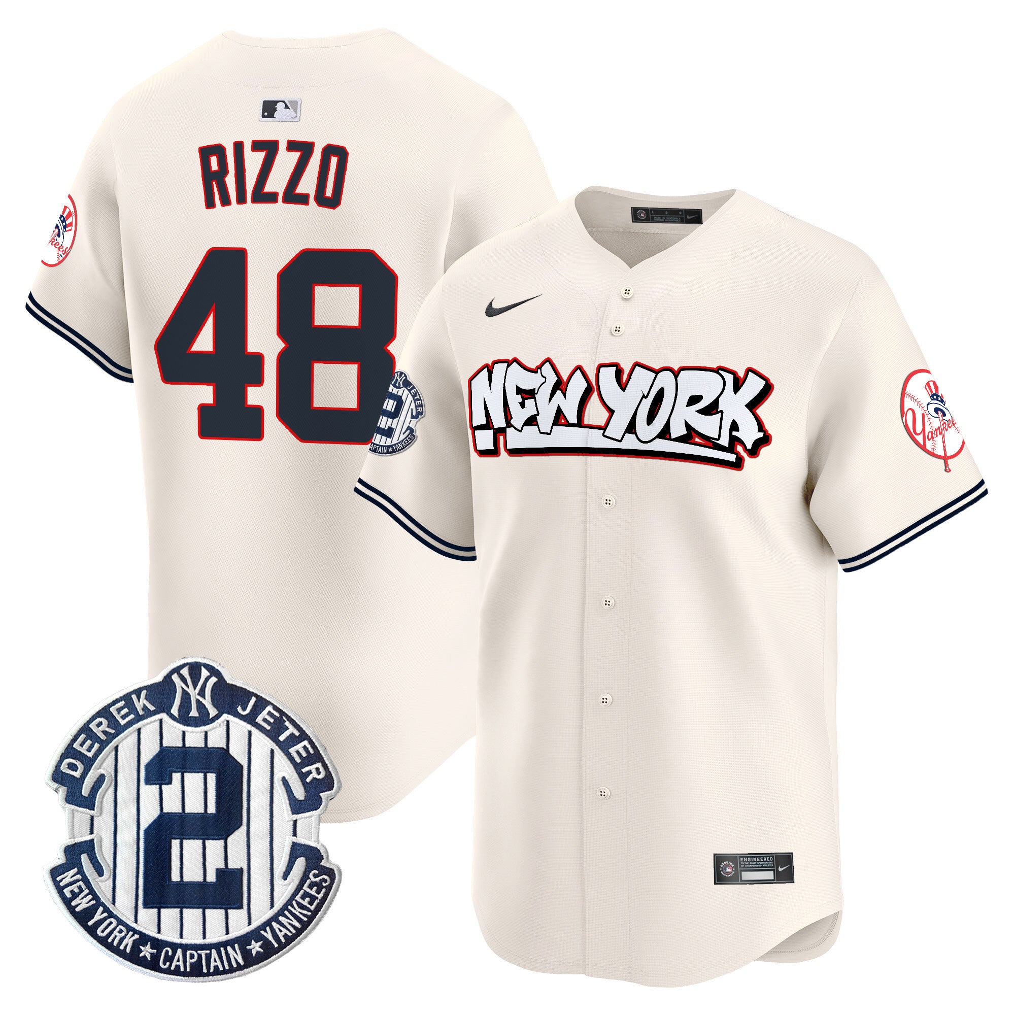 Men's New York Yankees Graffiti Vapor Premier Limited Jersey V2 - All Stitched - Cream, Anthony Rizzo
