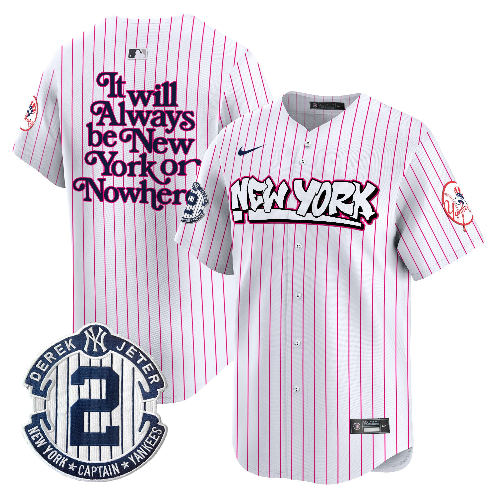 Men's New York Yankees Graffiti Vapor Premier Limited Jersey V2 - All Stitched - Pink Stripe, NYON