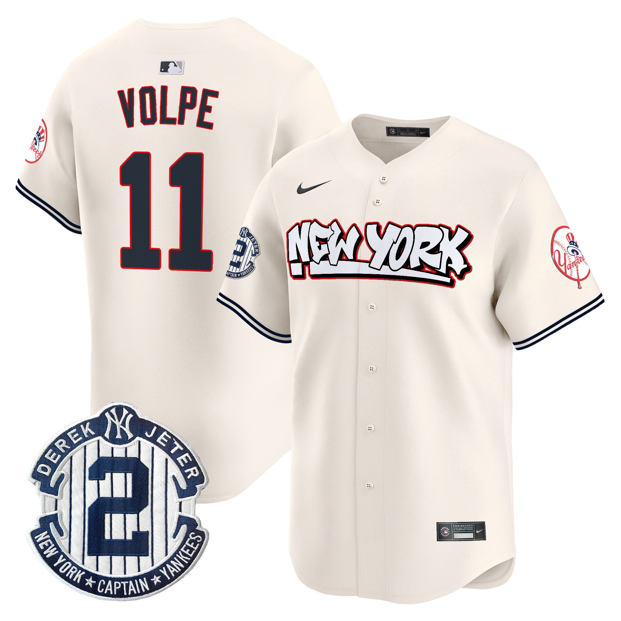 Men's New York Yankees Graffiti Vapor Premier Limited Jersey V2 - All Stitched - Cream, Anthony Volpe