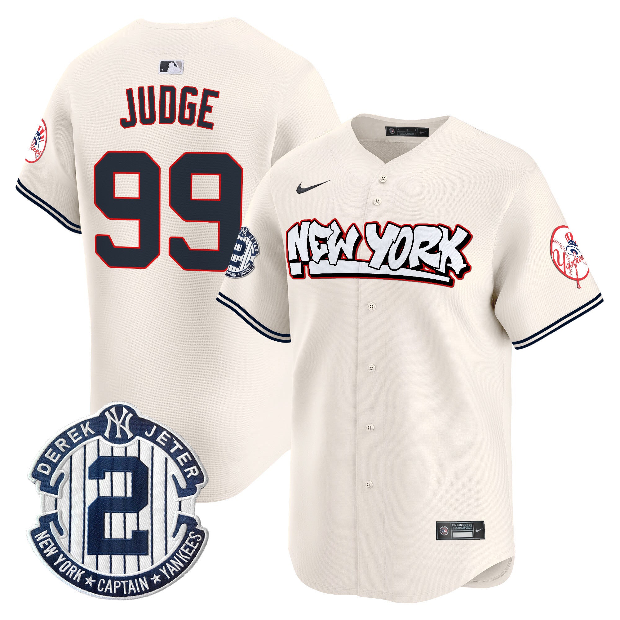 Men's New York Yankees Graffiti Vapor Premier Limited Jersey V2 - All Stitched - Cream, Aaron Judge