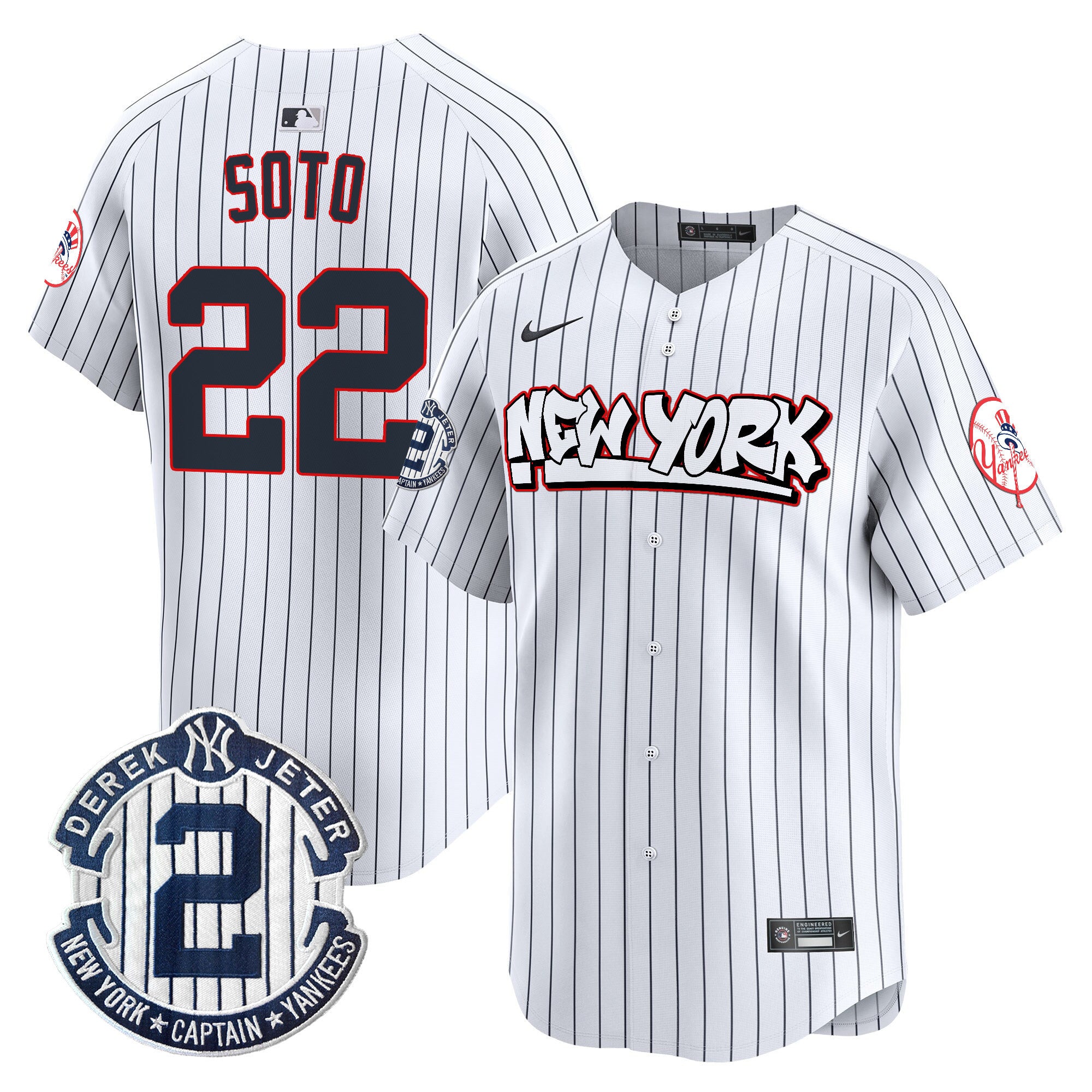 Men's New York Yankees Graffiti Vapor Premier Limited Jersey V2 - All Stitched - Pinstripe, Juan Soto