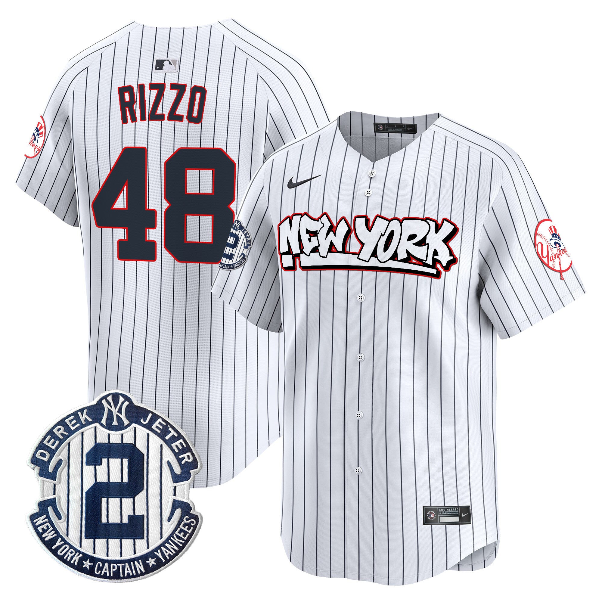 Men's New York Yankees Graffiti Vapor Premier Limited Jersey V2 - All Stitched - Pinstripe, Anthony Rizzo