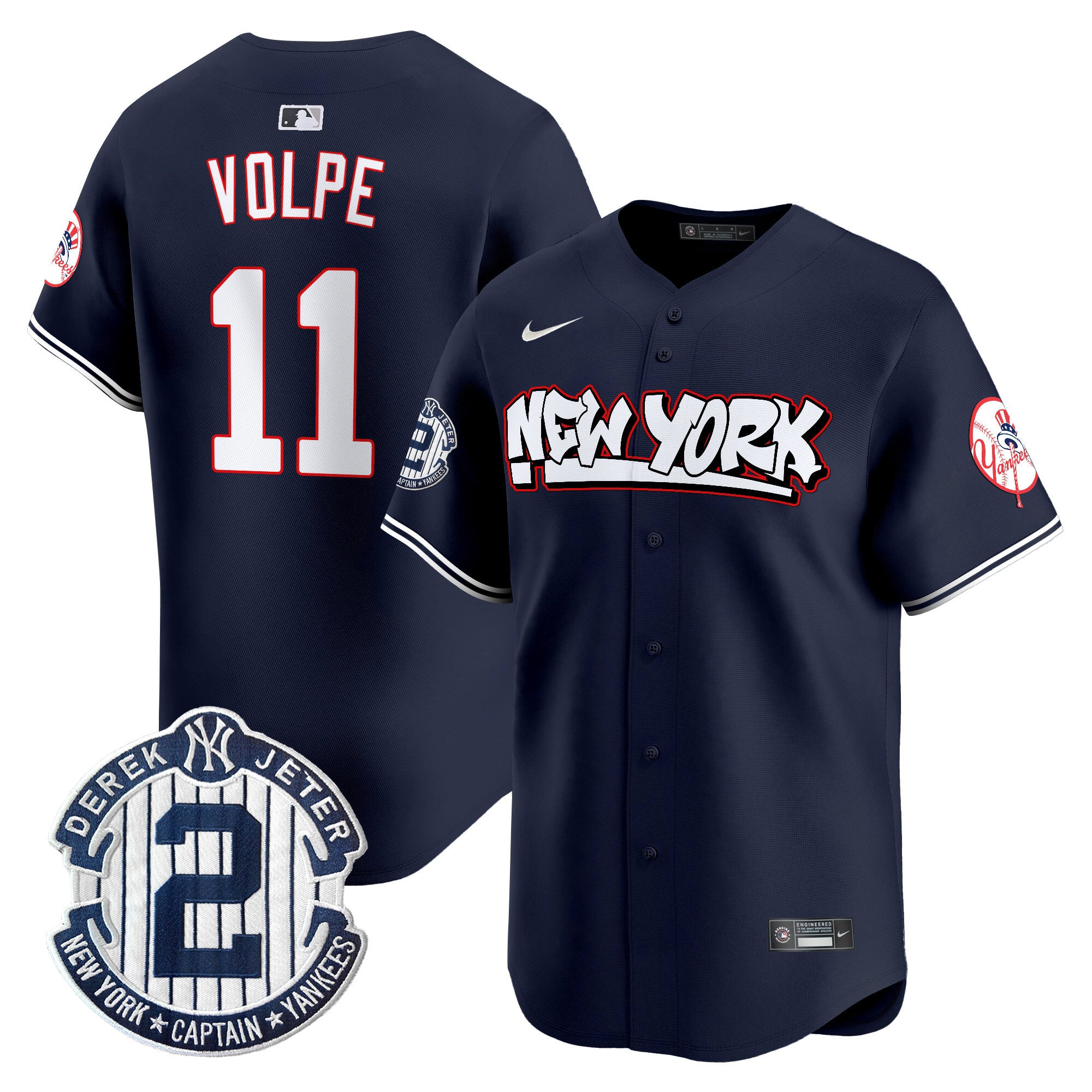 Men's New York Yankees Graffiti Vapor Premier Limited Jersey V2 - All Stitched - Navy, Anthony Volpe