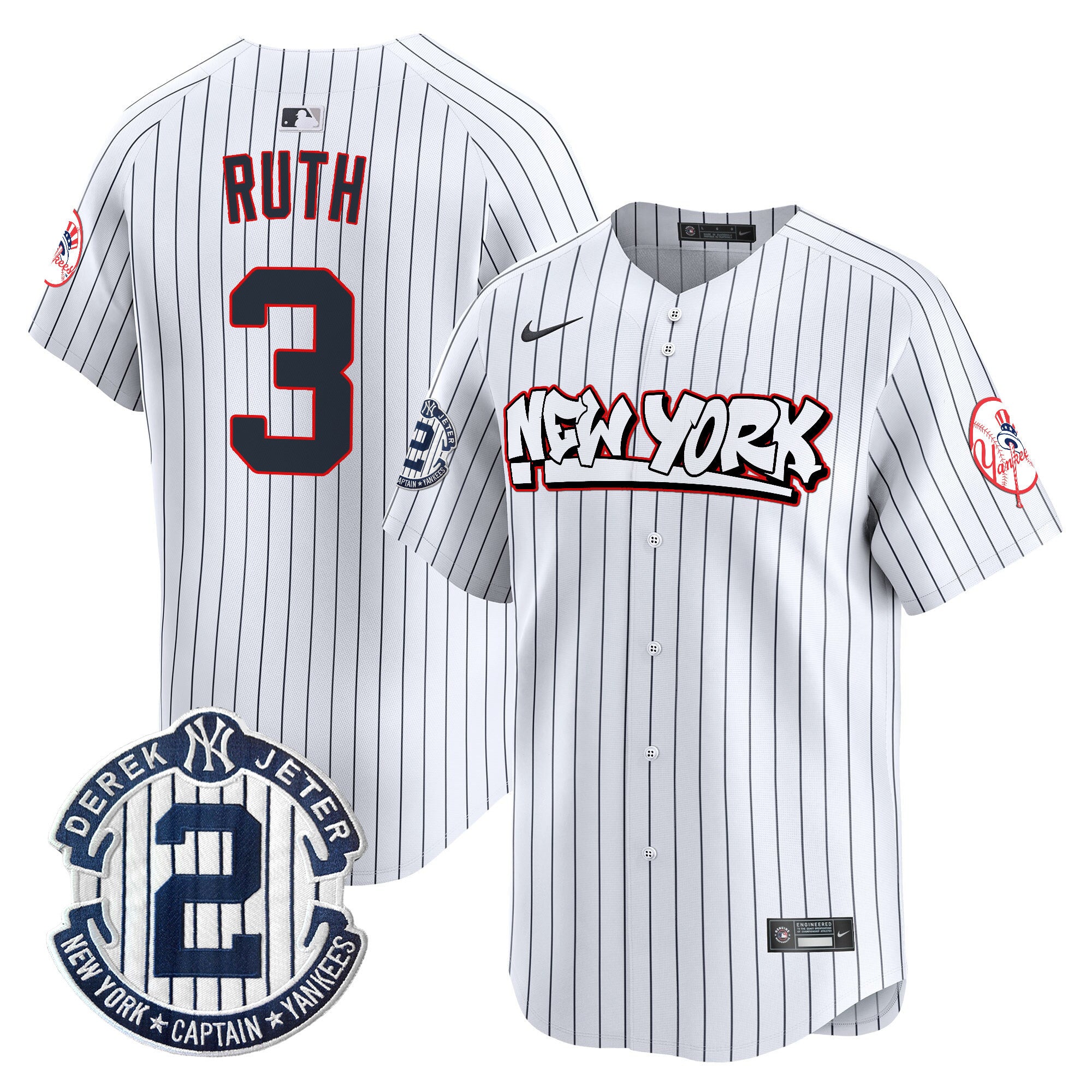 Men's New York Yankees Graffiti Vapor Premier Limited Jersey V2 - All Stitched - Pinstripe, Babe Ruth