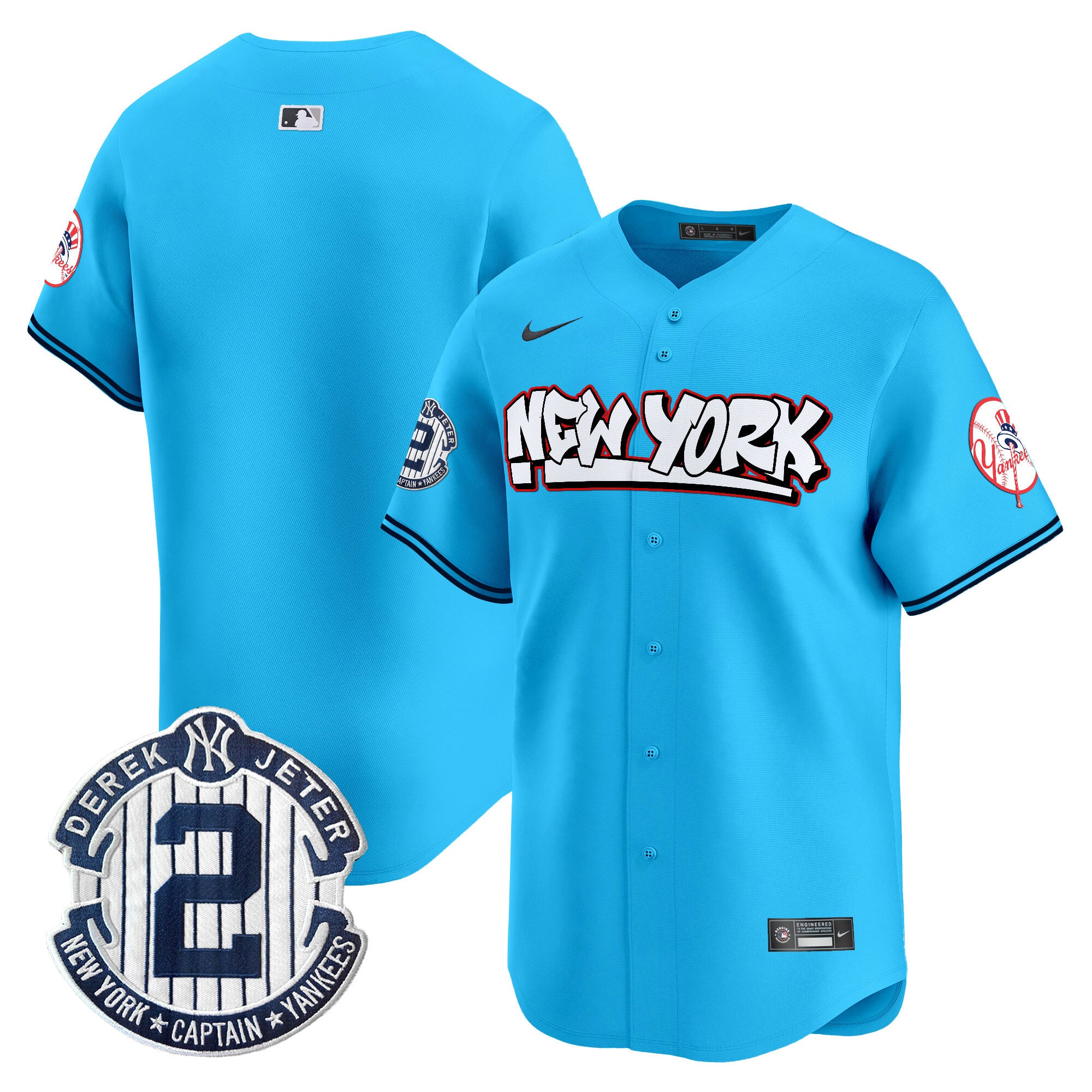 Men's New York Yankees Graffiti Vapor Premier Limited Jersey V2 - All Stitched - Light Blue, Team