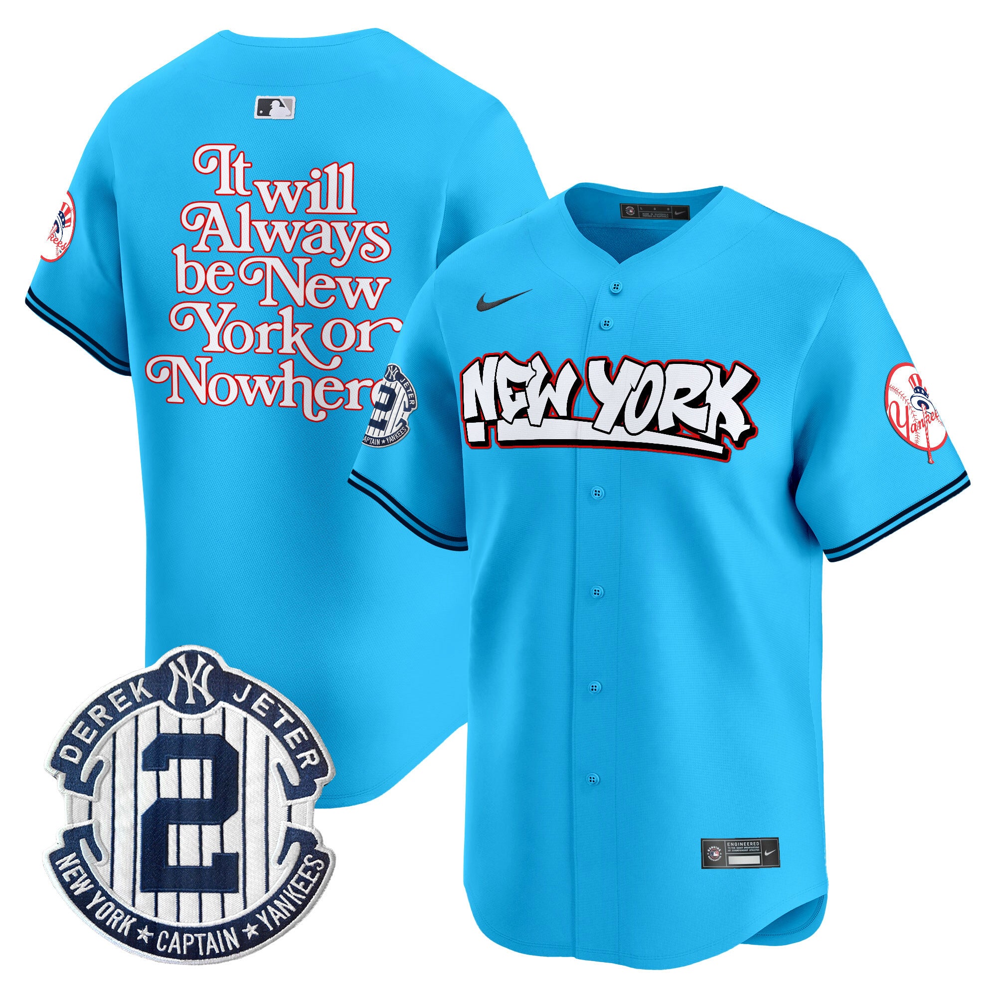 Men's New York Yankees Graffiti Vapor Premier Limited Jersey V2 - All Stitched - Light Blue, NYON