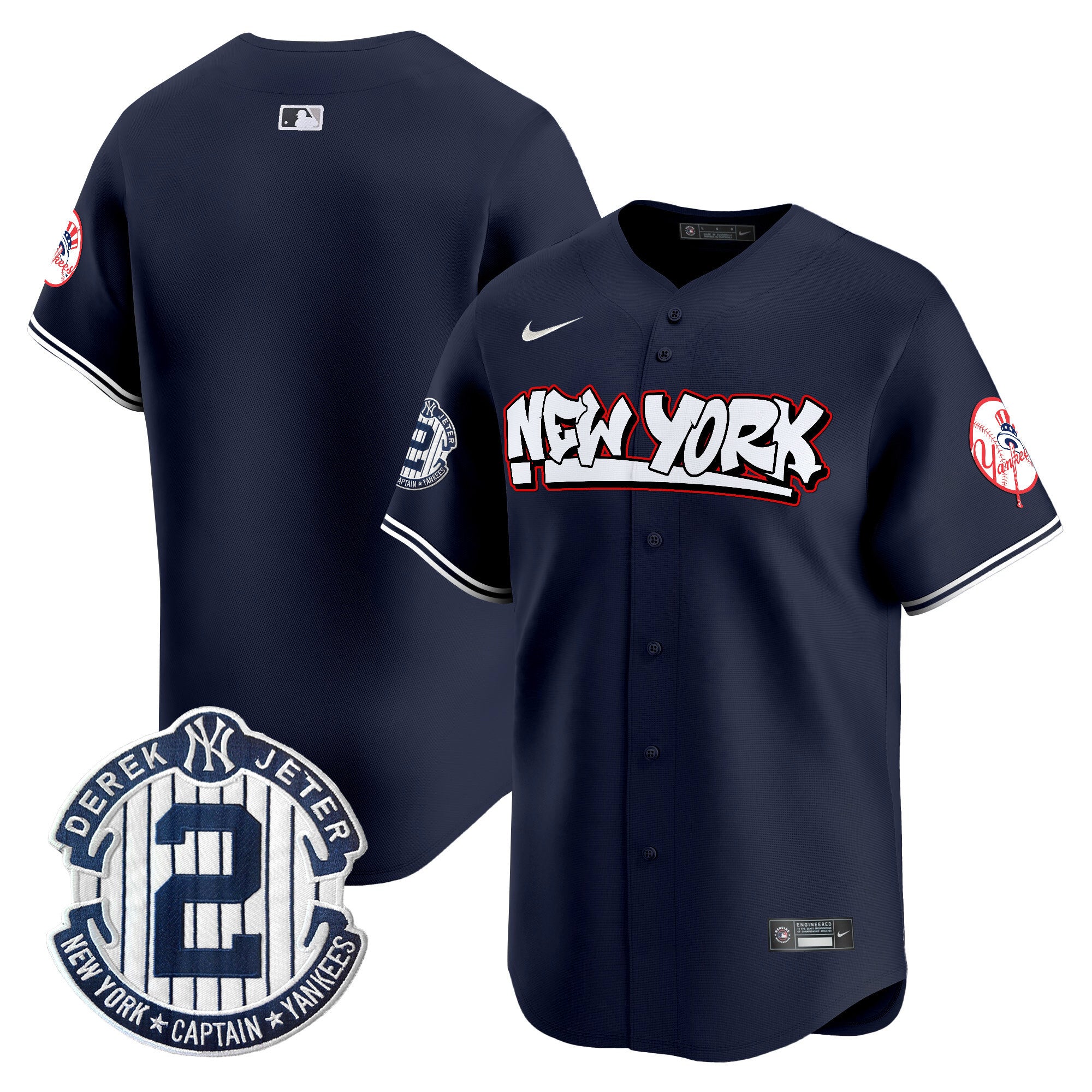 Men's New York Yankees Graffiti Vapor Premier Limited Jersey V2 - All Stitched - Navy, Team