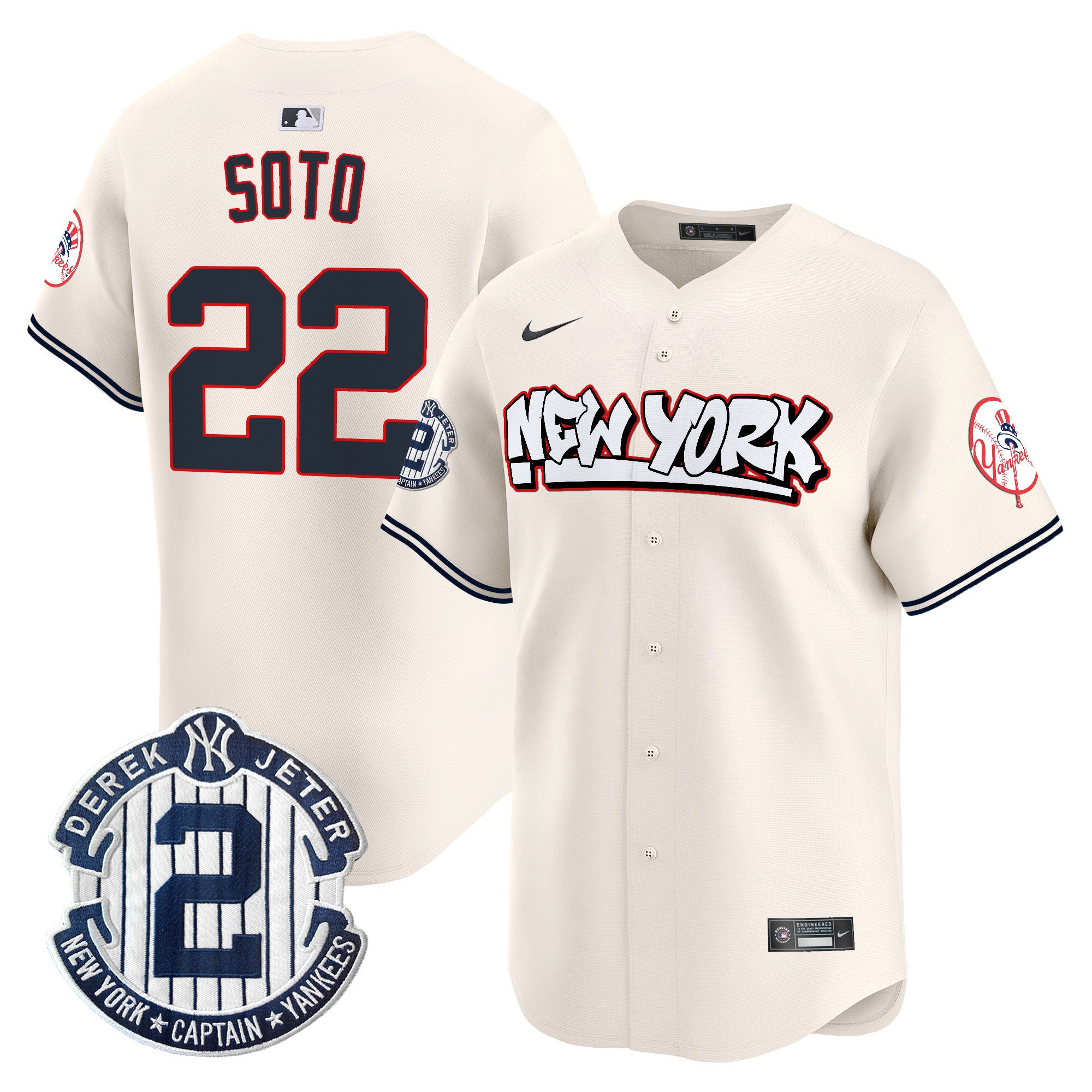 Men's New York Yankees Graffiti Vapor Premier Limited Jersey V2 - All Stitched - Cream, Juan Soto