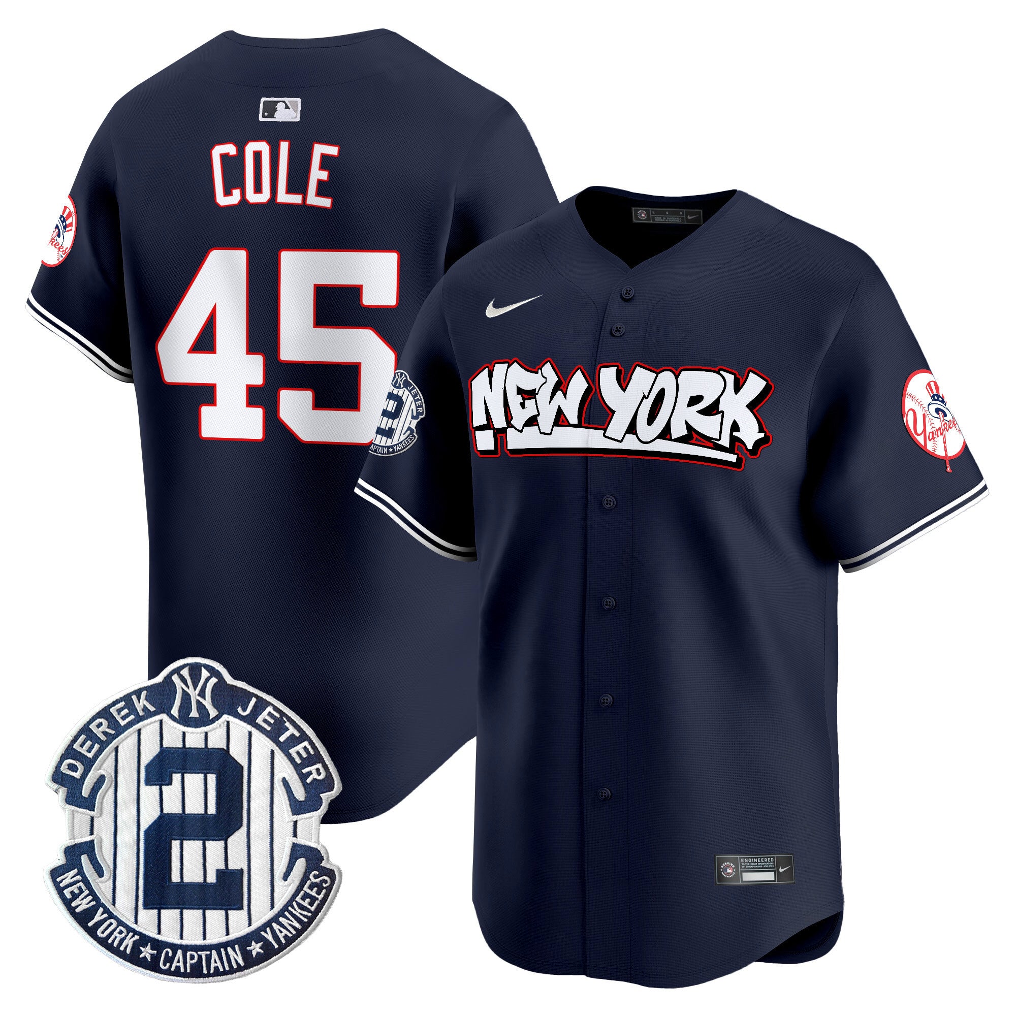Men's New York Yankees Graffiti Vapor Premier Limited Jersey V2 - All Stitched - Navy, Gerrit Cole