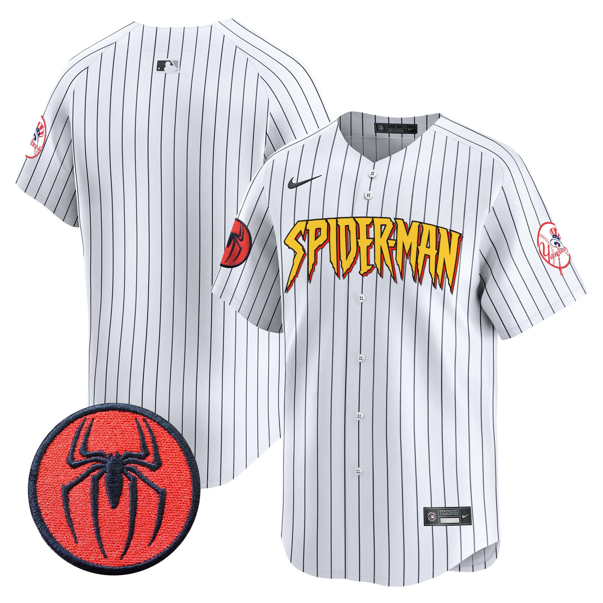 Men's New York Yankees Spider-Man Vapor Premier Limited Jersey - All Stitched - Pinstripe, Team