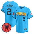 Men's New York Yankees Spider-Man Vapor Premier Limited Jersey - All Stitched - Light Blue, Derek Jeter