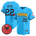 Men's New York Yankees Spider-Man Vapor Premier Limited Jersey - All Stitched - Light Blue, Juan Soto