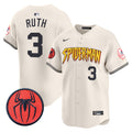 Men's New York Yankees Spider-Man Vapor Premier Limited Jersey - All Stitched - Cream, Babe Ruth