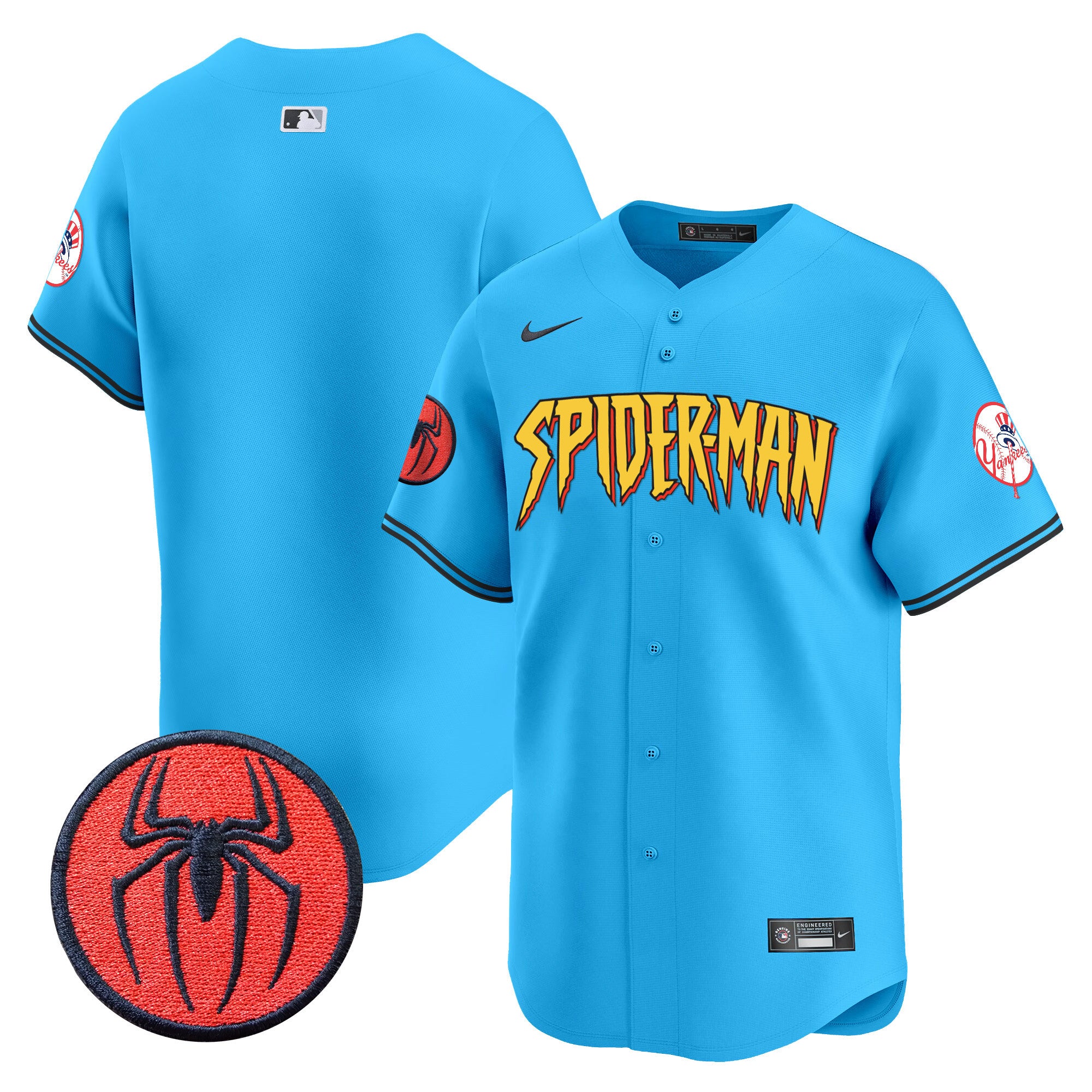 Men's New York Yankees Spider-Man Vapor Premier Limited Jersey - All Stitched - Light Blue, Team