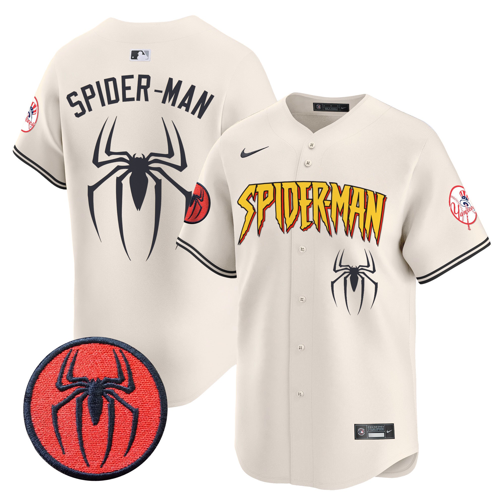 Men's New York Yankees Spider-Man Vapor Premier Limited Jersey - All Stitched - Cream, Spider-Man