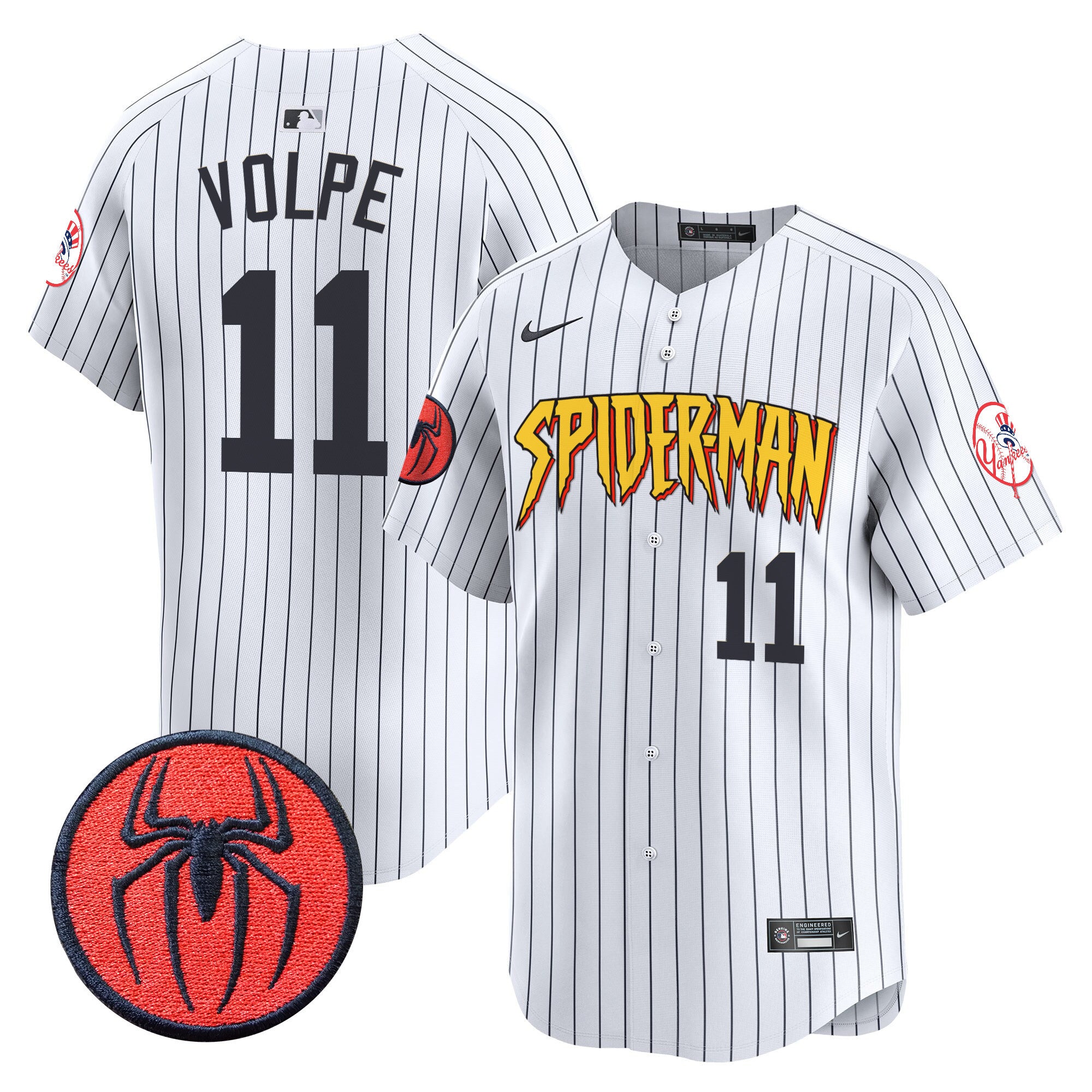 Men's New York Yankees Spider-Man Vapor Premier Limited Jersey - All Stitched - Pinstripe, Anthony Volpe