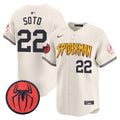 Men's New York Yankees Spider-Man Vapor Premier Limited Jersey - All Stitched - Cream, Juan Soto