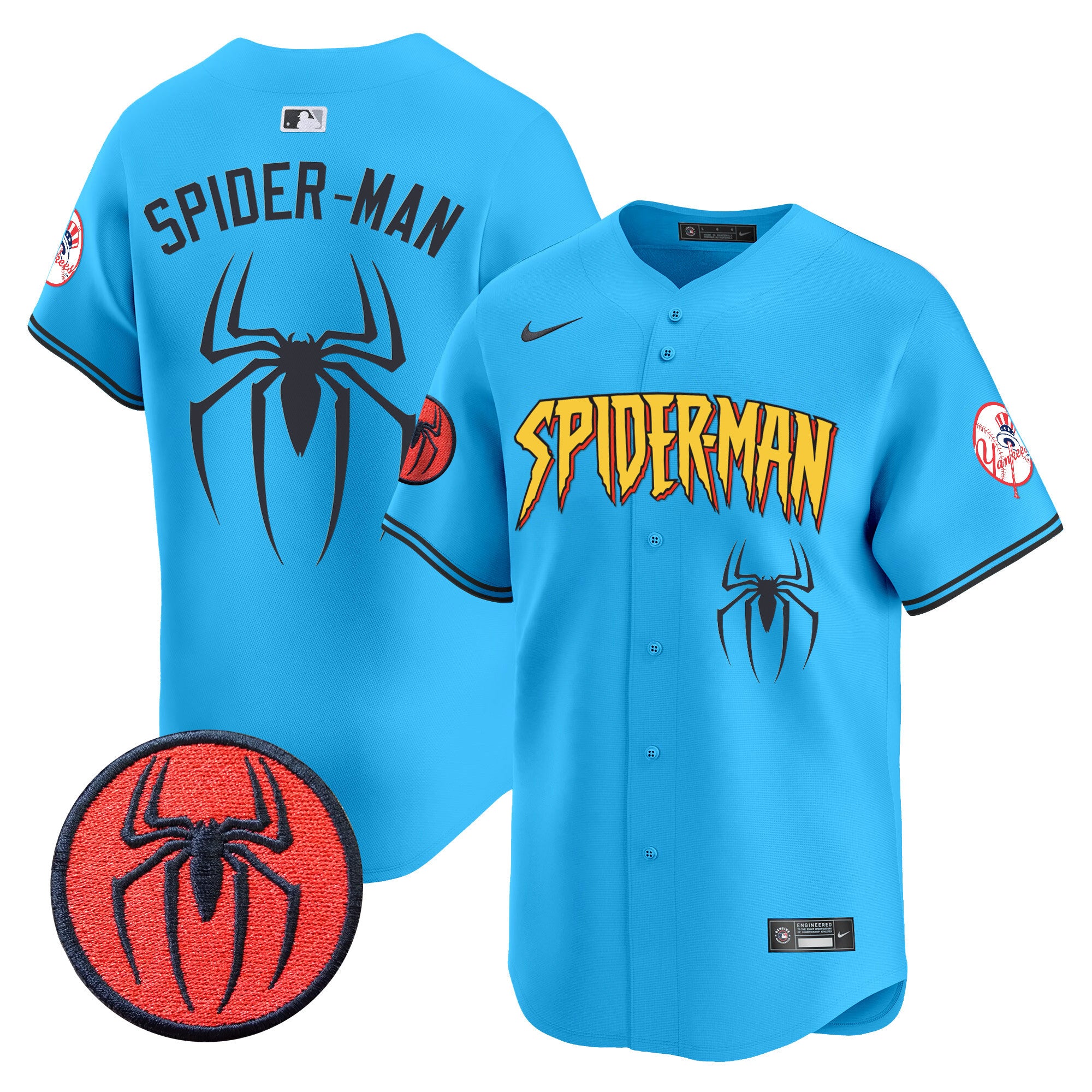 Men's New York Yankees Spider-Man Vapor Premier Limited Jersey - All Stitched - Light Blue, Spider-Man