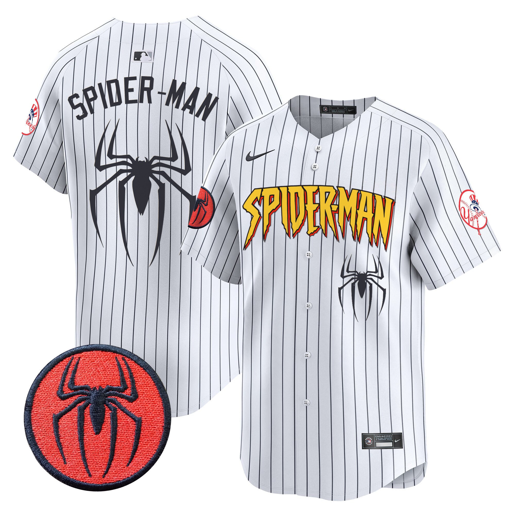 Men's New York Yankees Spider-Man Vapor Premier Limited Jersey - All Stitched - Pinstripe, Spider-Man