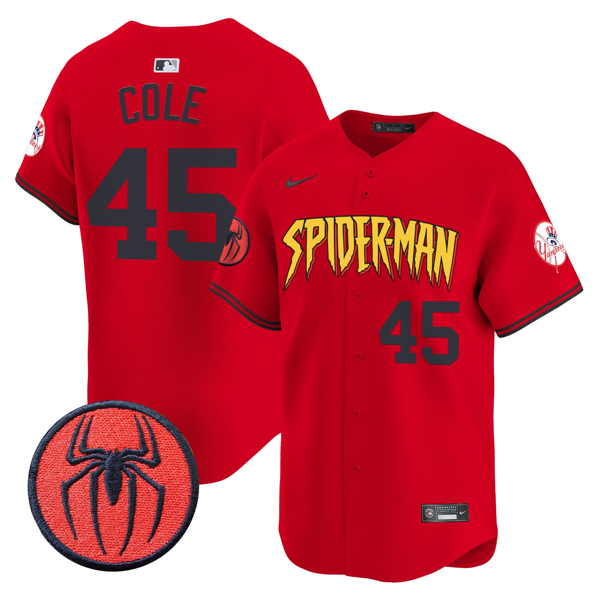 Men's New York Yankees Spider-Man Vapor Premier Limited Jersey - All Stitched - Red, Gerrit Cole