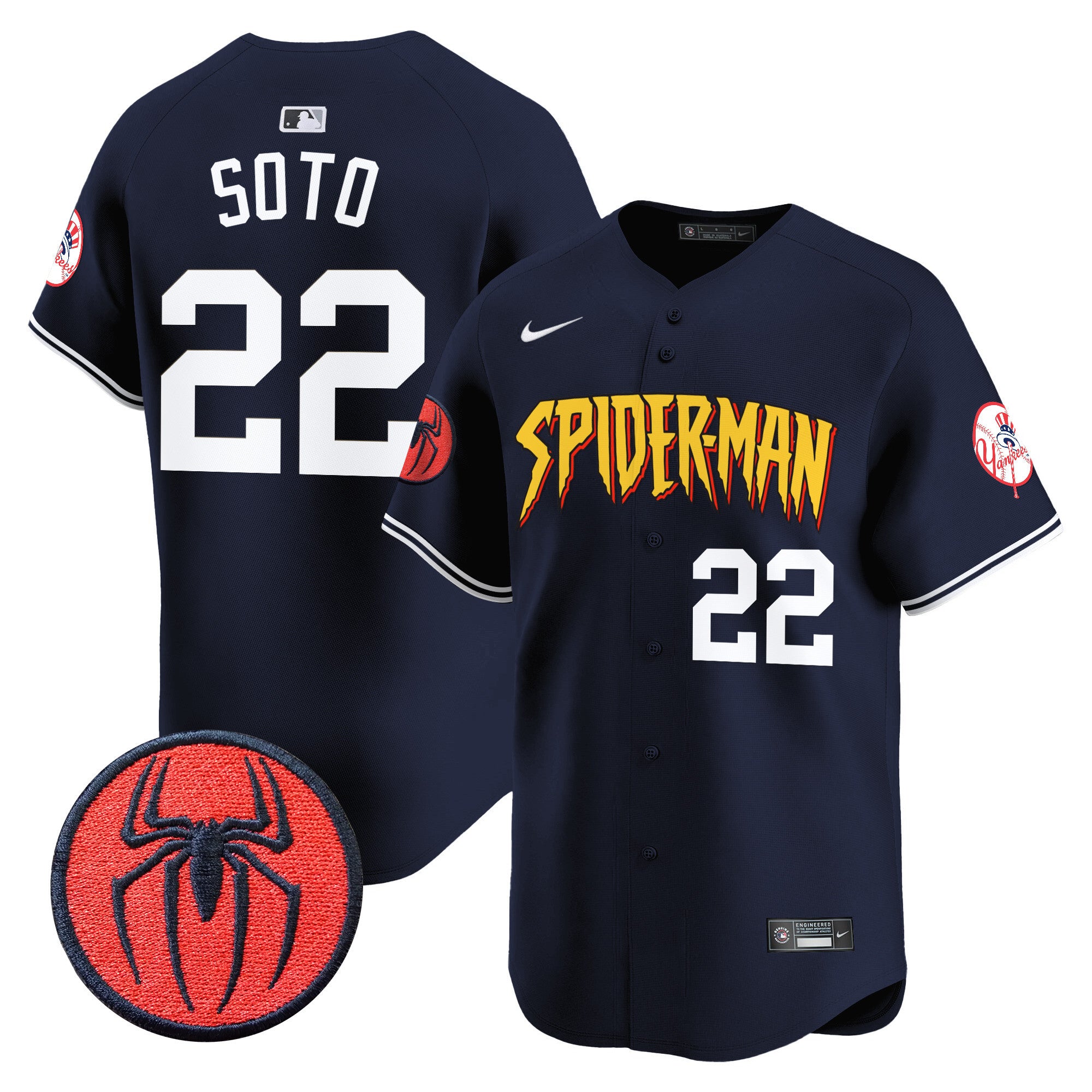 Men's New York Yankees Spider-Man Vapor Premier Limited Jersey - All Stitched - Alternate, Juan Soto