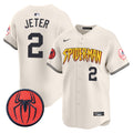 Men's New York Yankees Spider-Man Vapor Premier Limited Jersey - All Stitched - Cream, Derek Jeter