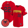 Men's New York Yankees Spider-Man Vapor Premier Limited Jersey - All Stitched - Red, Juan Soto