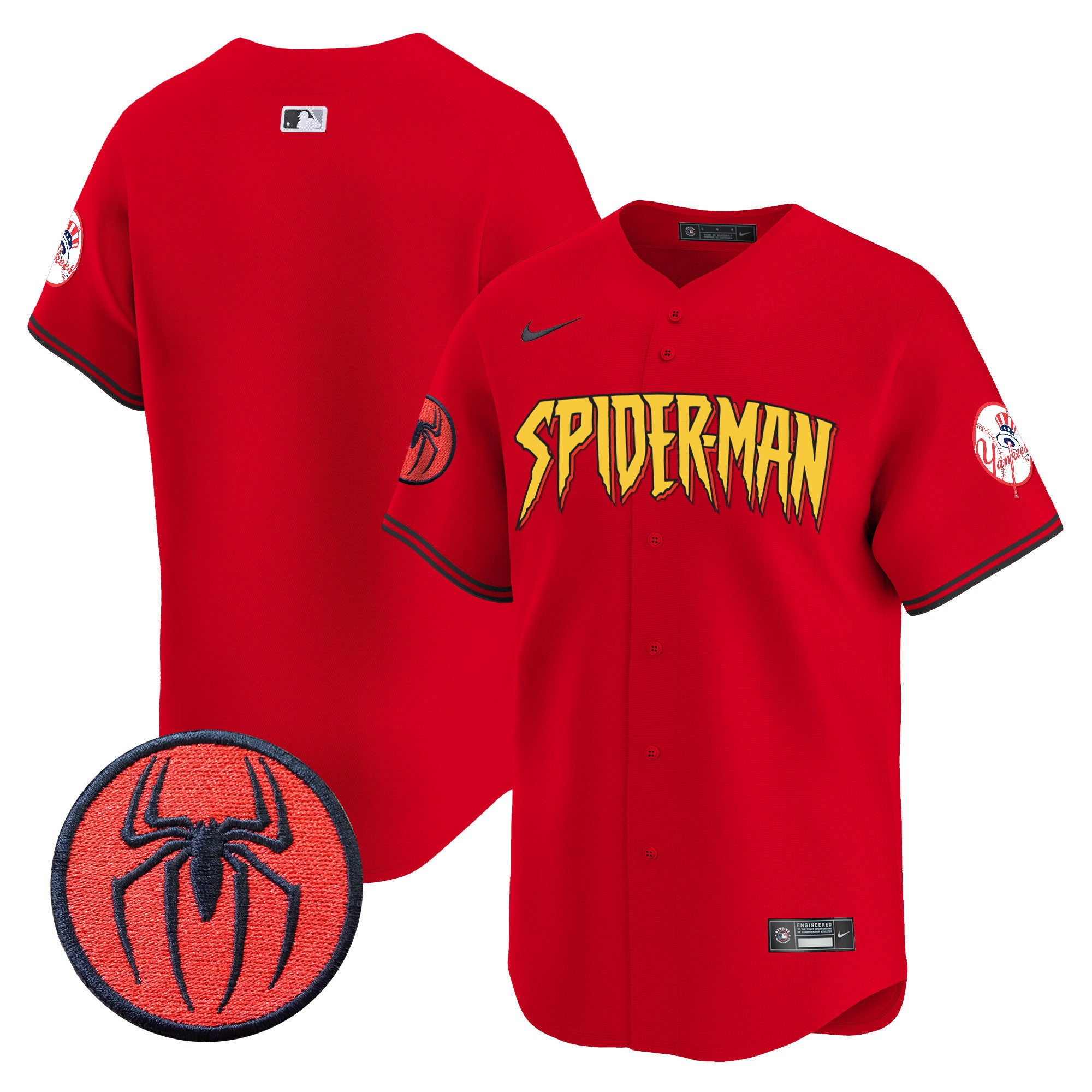 Men's New York Yankees Spider-Man Vapor Premier Limited Jersey - All Stitched - Red, Team