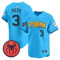 Men's New York Yankees Spider-Man Vapor Premier Limited Jersey - All Stitched - Light Blue, Babe Ruth