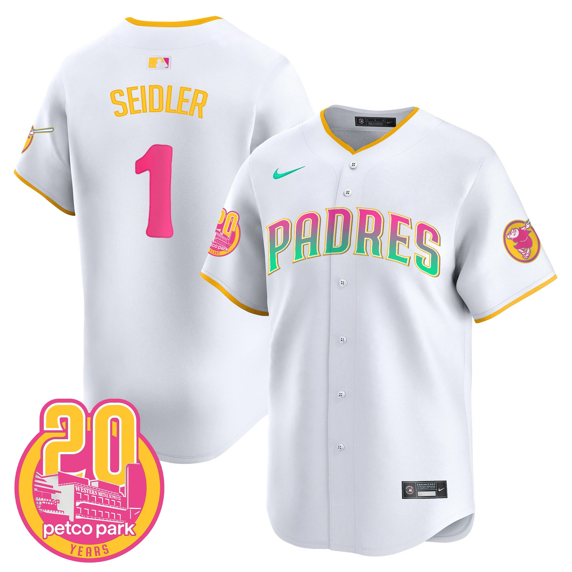 Men's Padres 2024 San Diego City Style Vapor Premier Limited Jersey - All Stitched - White, Peter Seidler