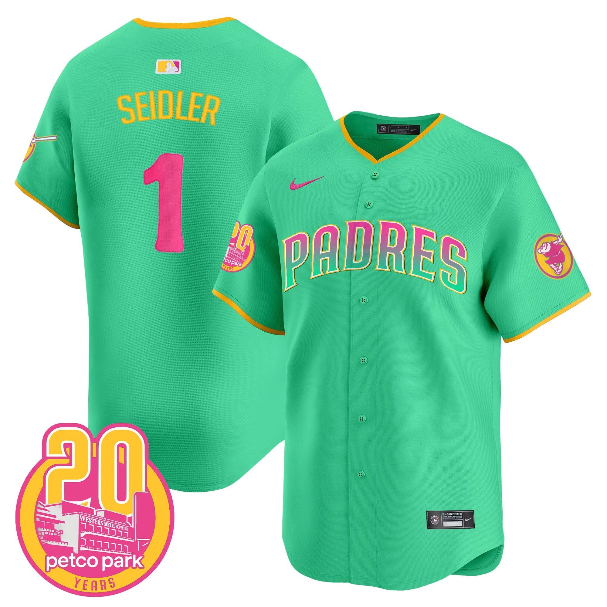 Men's Padres 2024 San Diego City Style Vapor Premier Limited Jersey - All Stitched - Aqua, Peter Seidler
