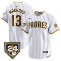 Men's Padres 2024 Spring Training Patch Vapor Premier Limited Jersey - All Stitched - White, Manny Machado